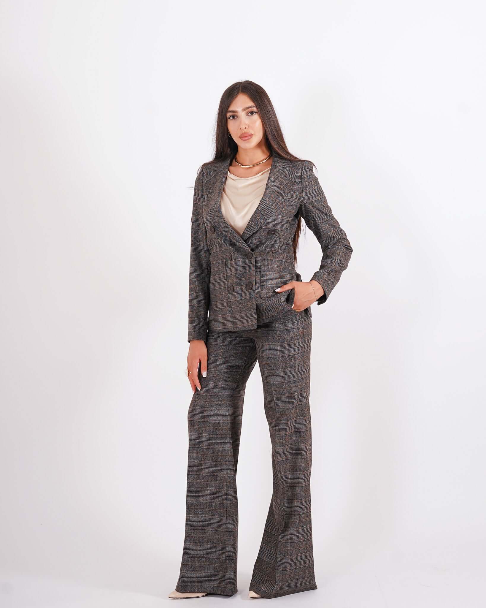 Pantaloni palazzo a vita alta in fantasia check - Roberts