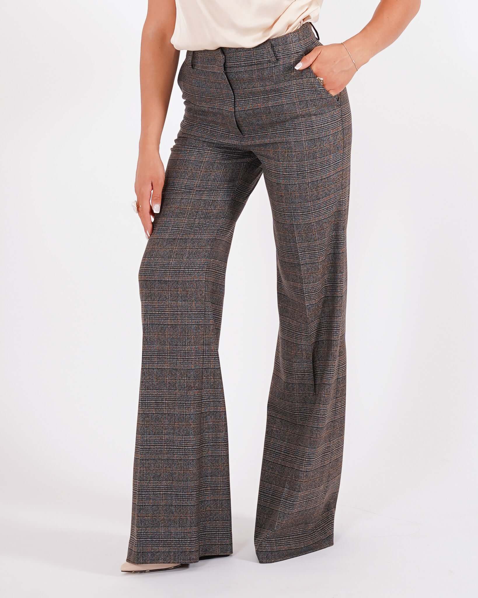 Pantaloni palazzo a vita alta in fantasia check - Roberts