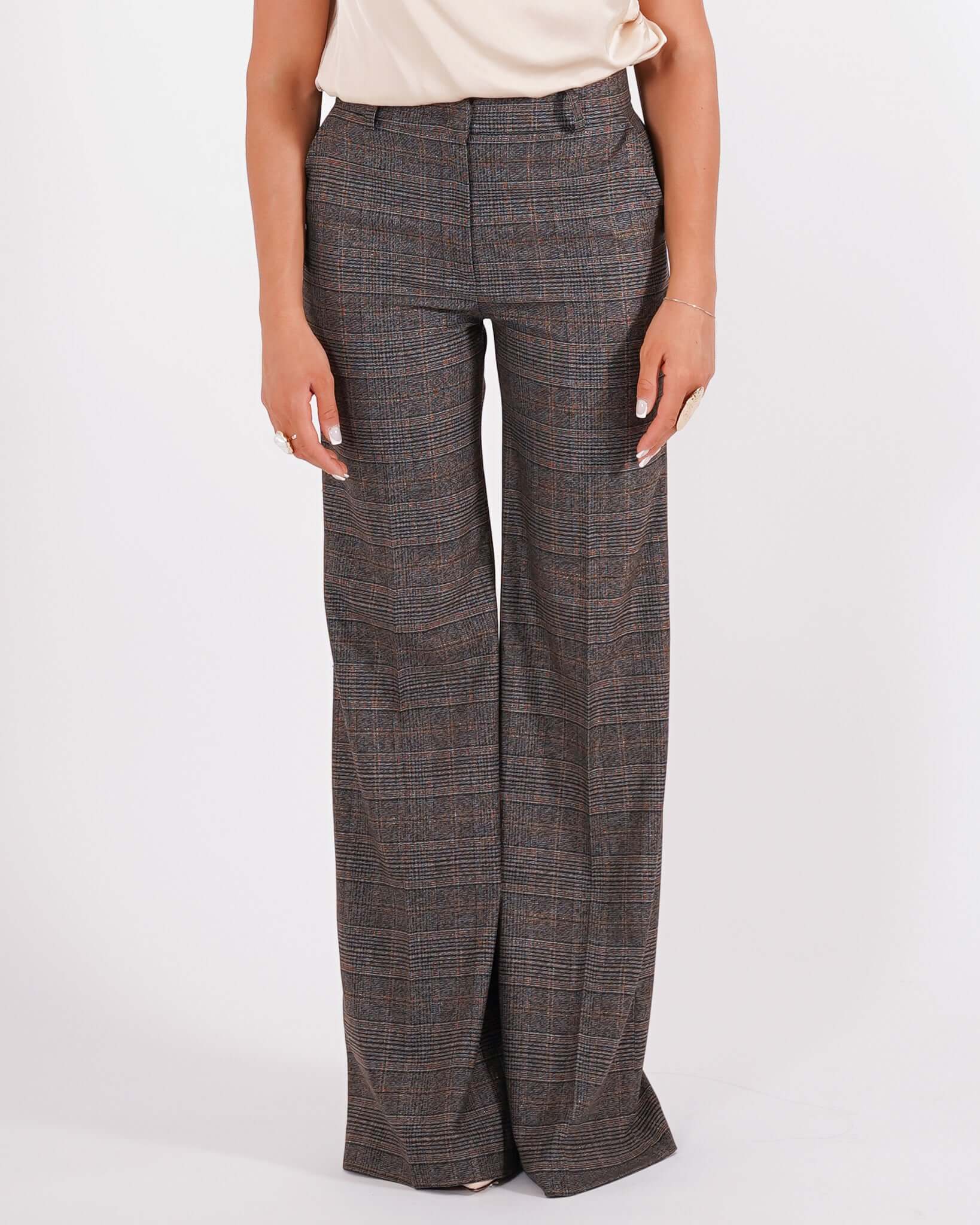 Pantaloni palazzo a vita alta in fantasia check - Roberts
