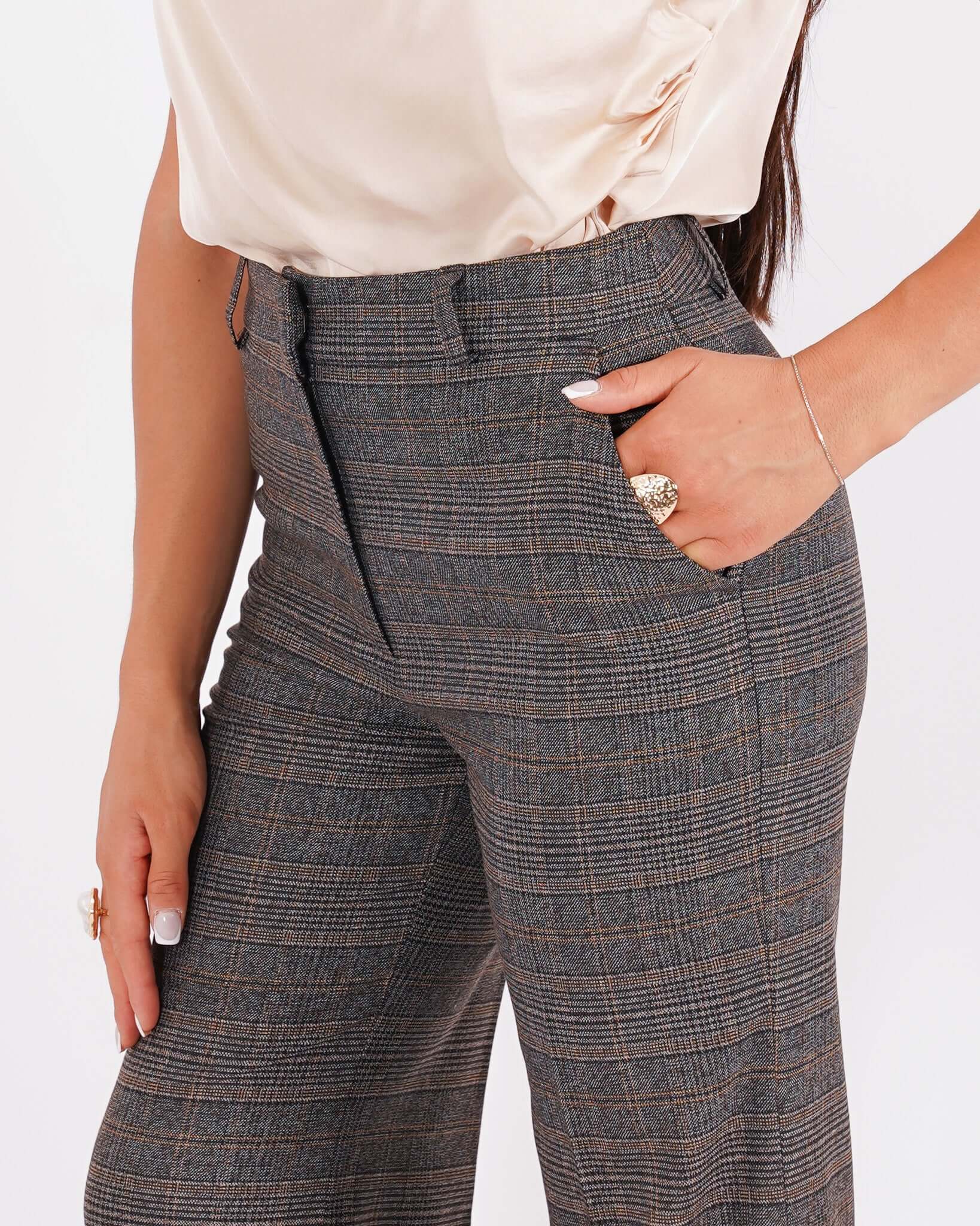 Pantaloni palazzo a vita alta in fantasia check - Roberts
