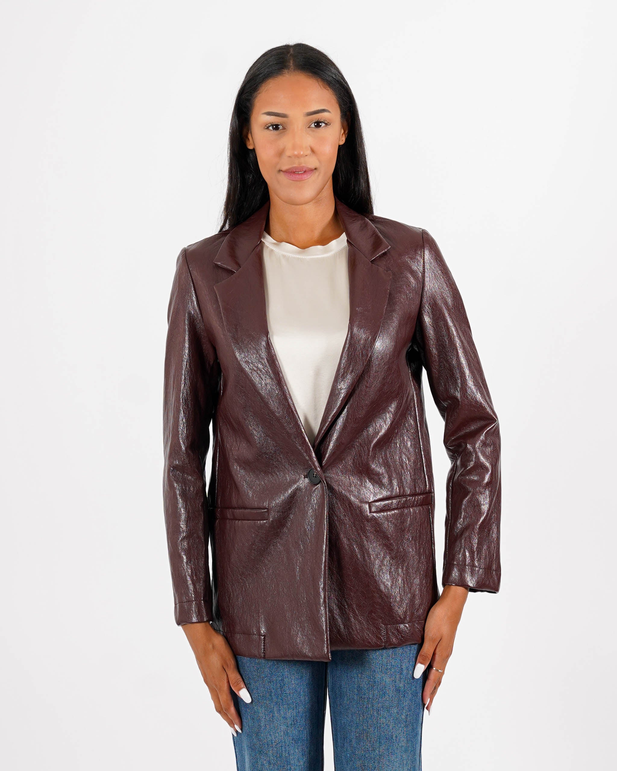 Blazer monopetto in tessuto eco pelle - Blinken