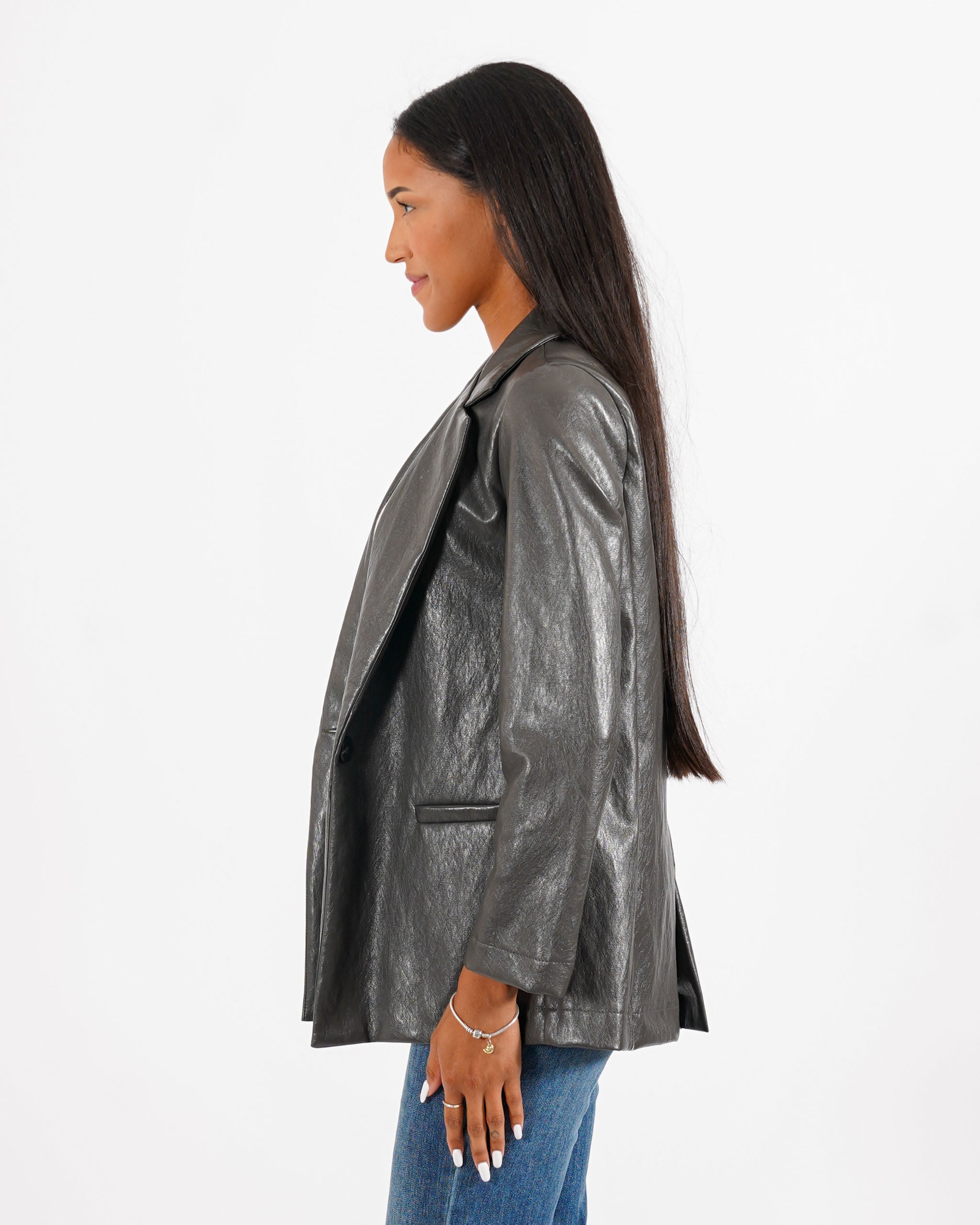 Blazer monopetto in tessuto eco pelle - Blinken