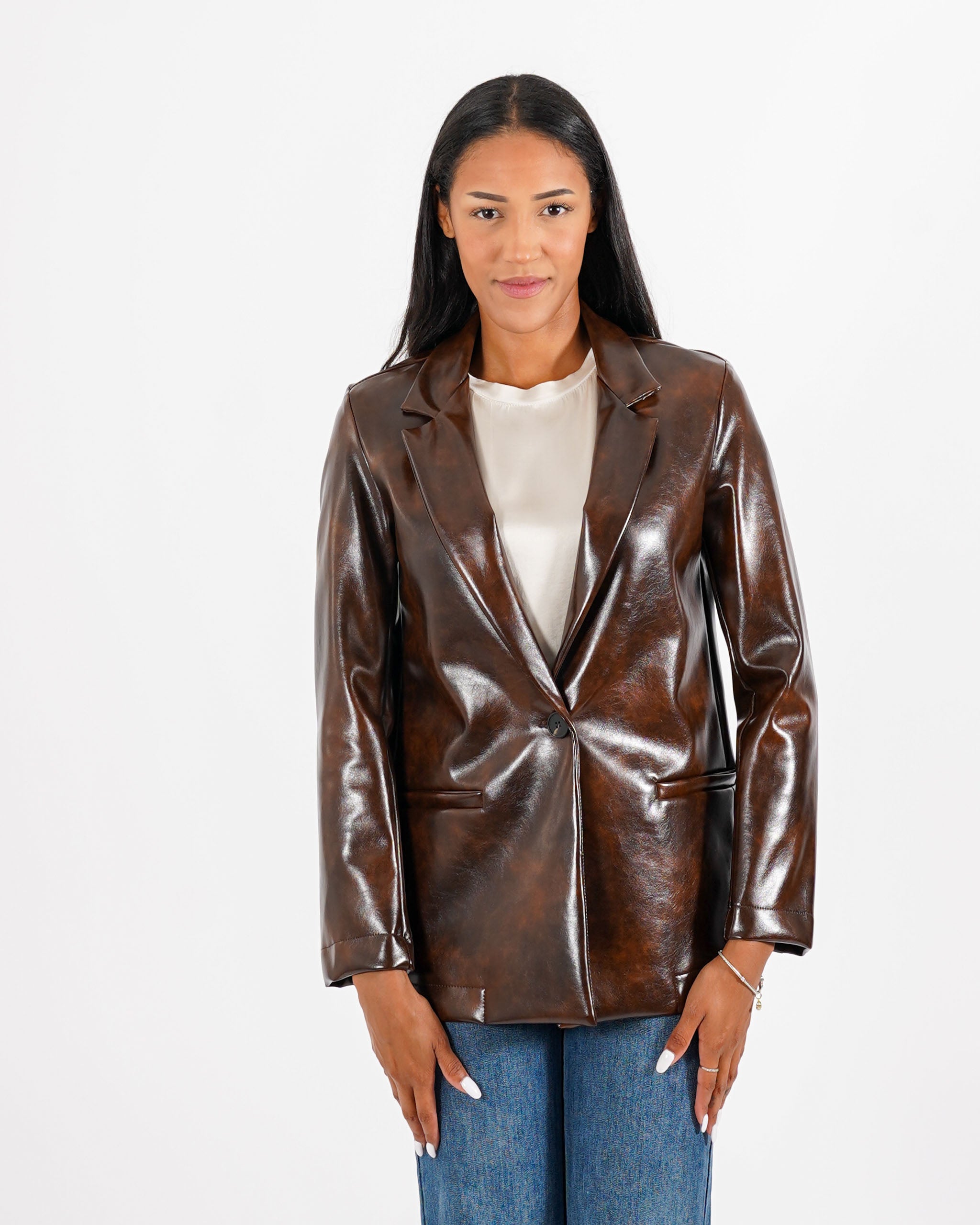 Blazer monopetto in tessuto ecopelle effetto bruciato - Blinken