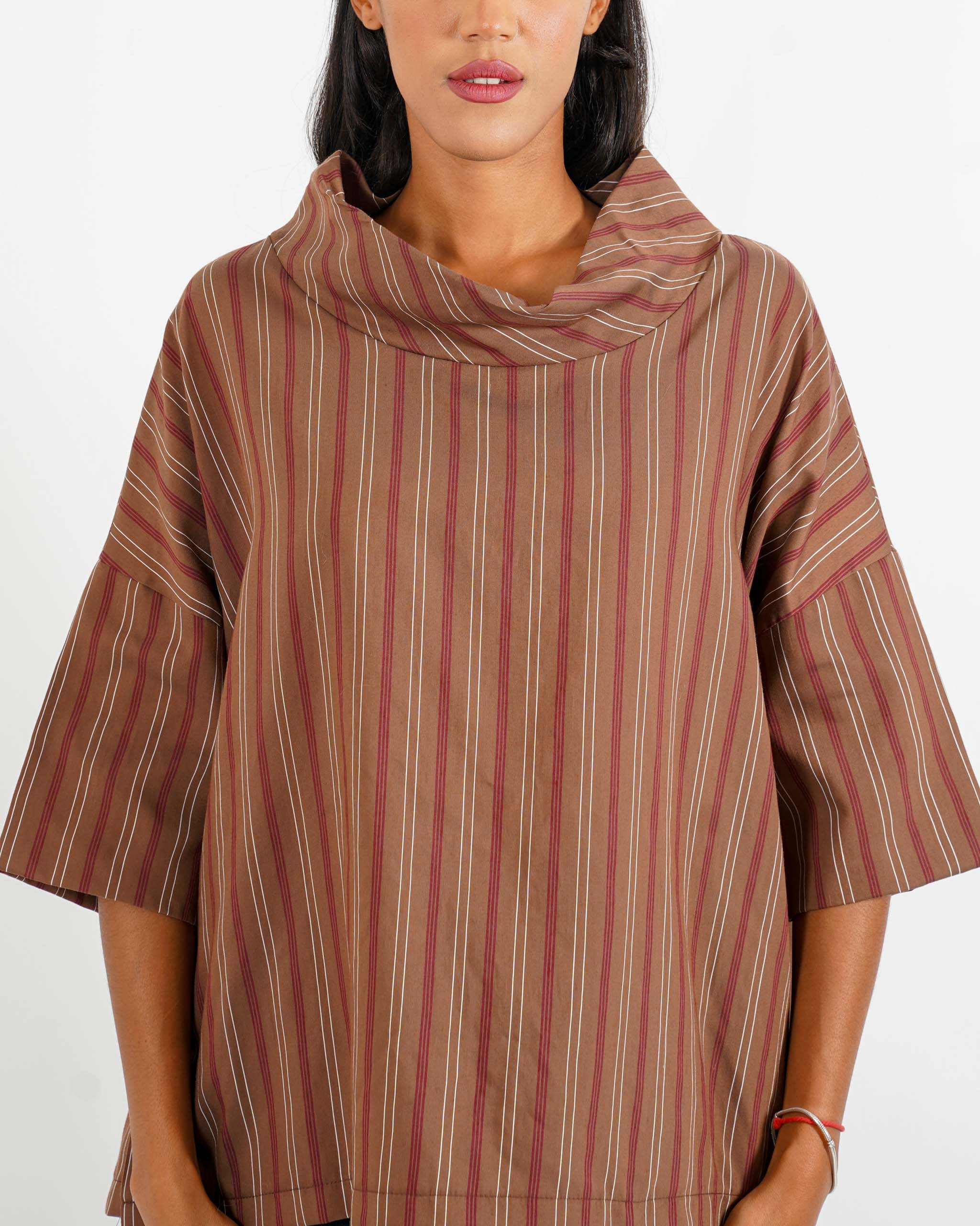 Blusa over collo a cratere rigata - Umberta - Hope Fashion