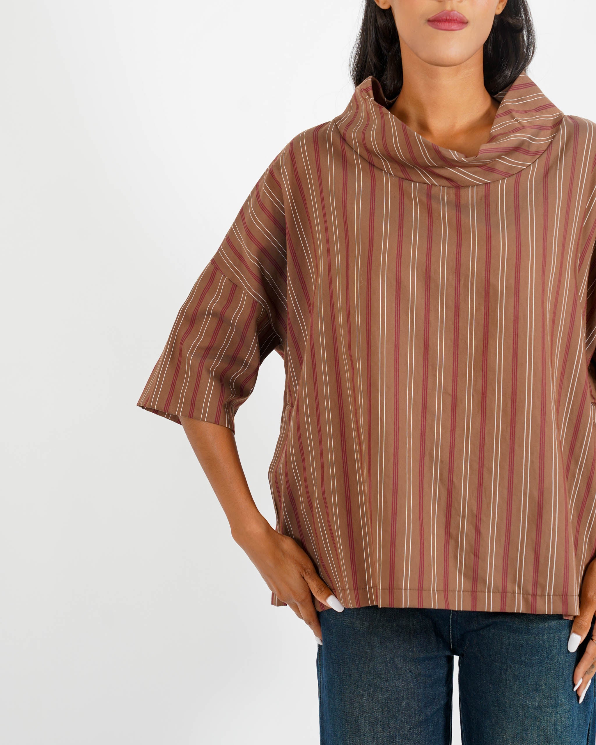 Blusa over collo a cratere rigata - Umberta - Hope Fashion