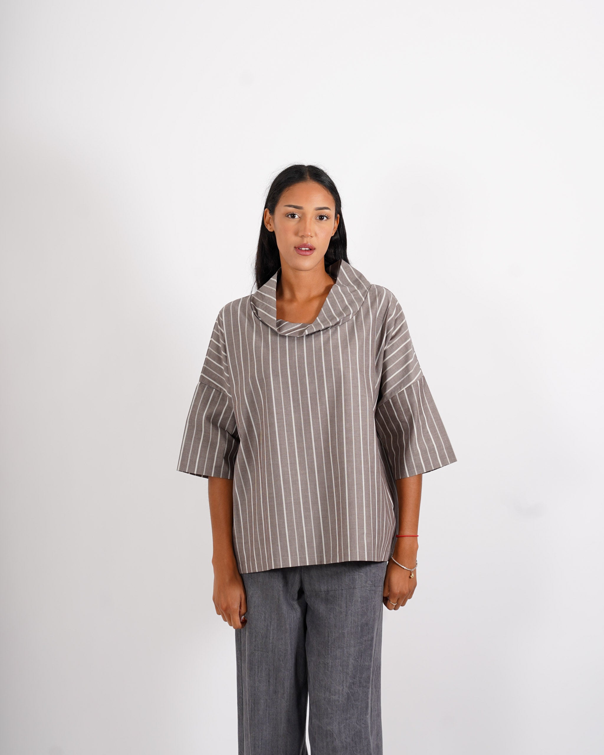 Blusa over collo a cratere rigata - Umberta - Hope Fashion