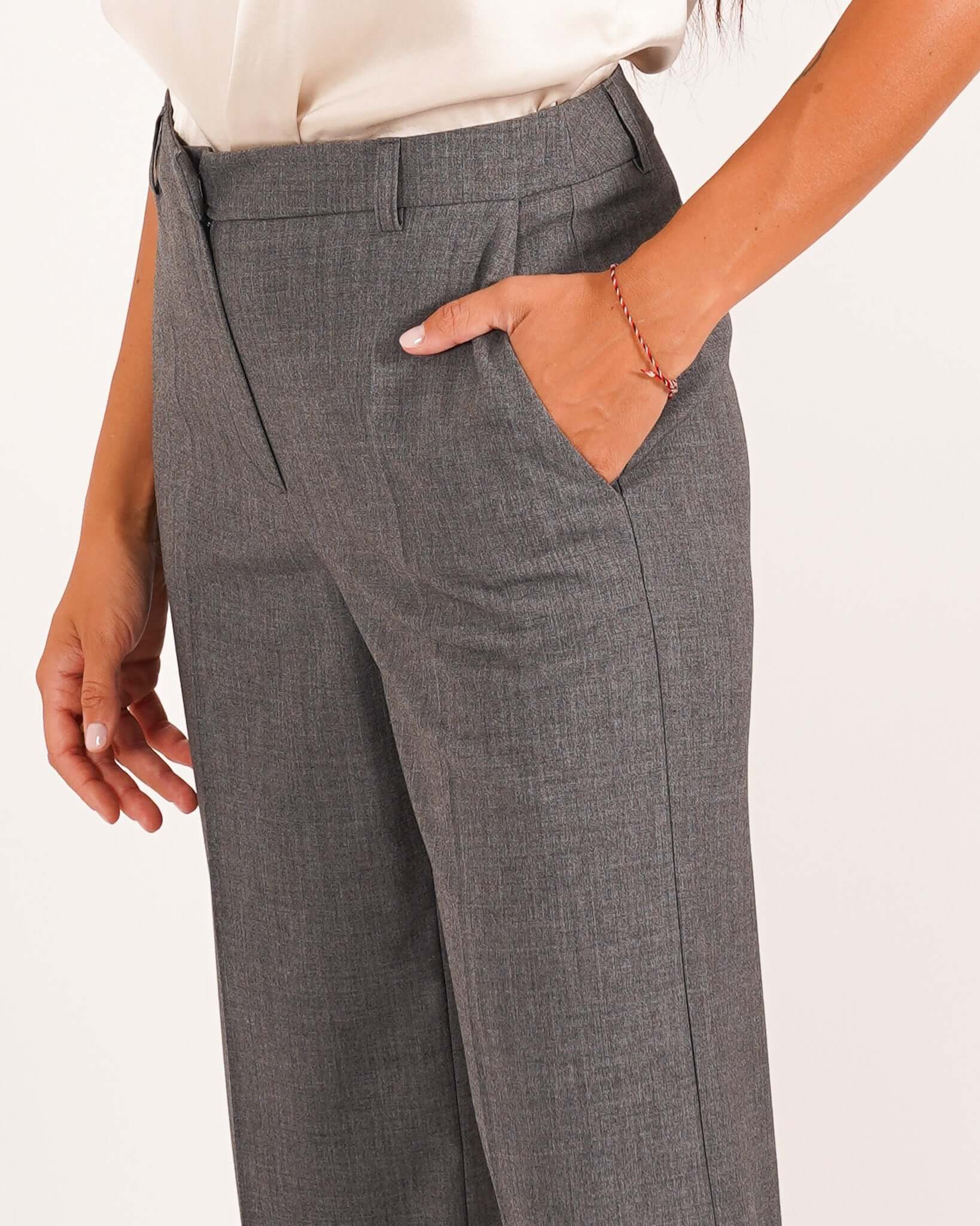 Pantaloni gamba larga in mano gabardina stretch- Sulmona