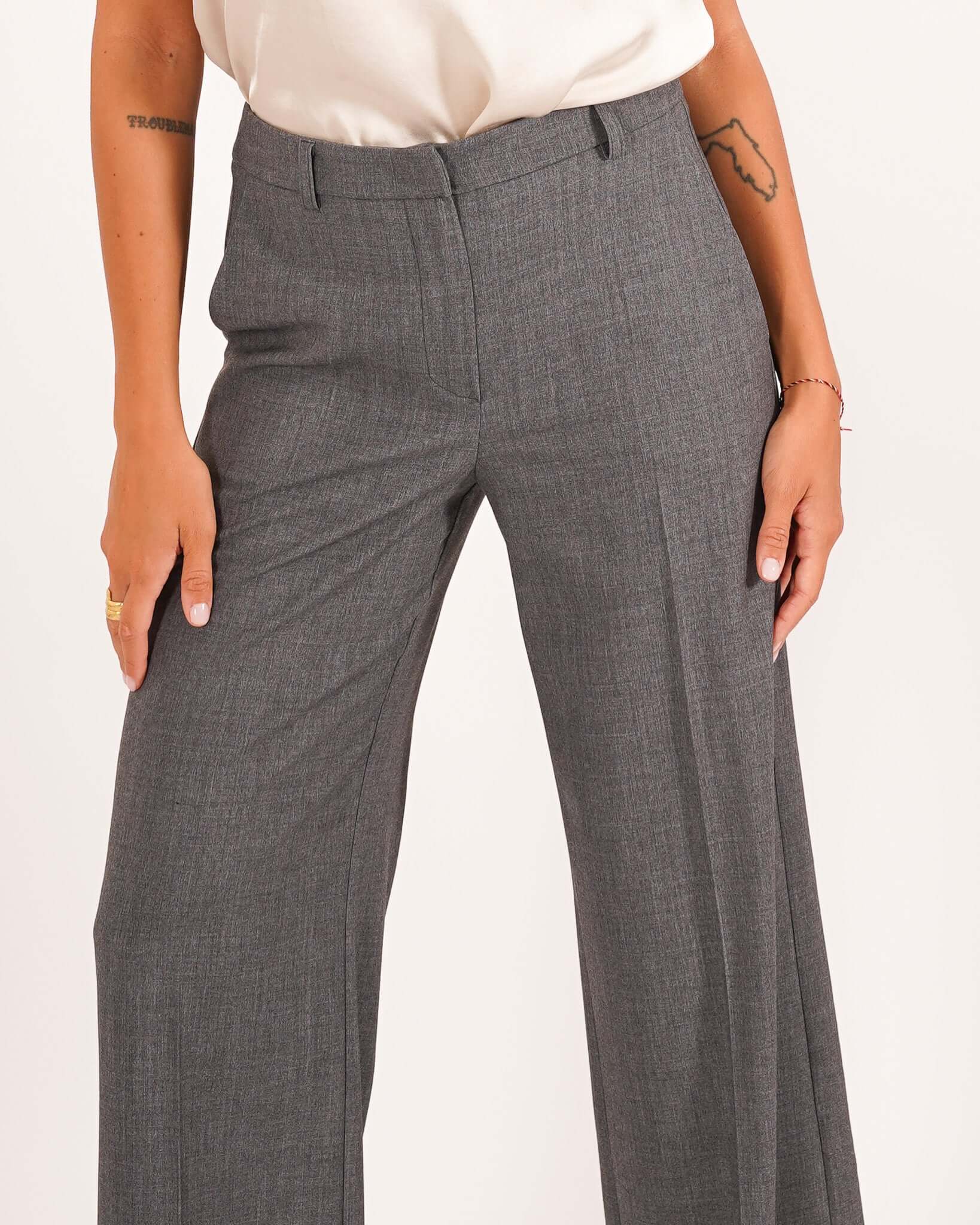 Pantaloni gamba larga in mano gabardina stretch- Sulmona