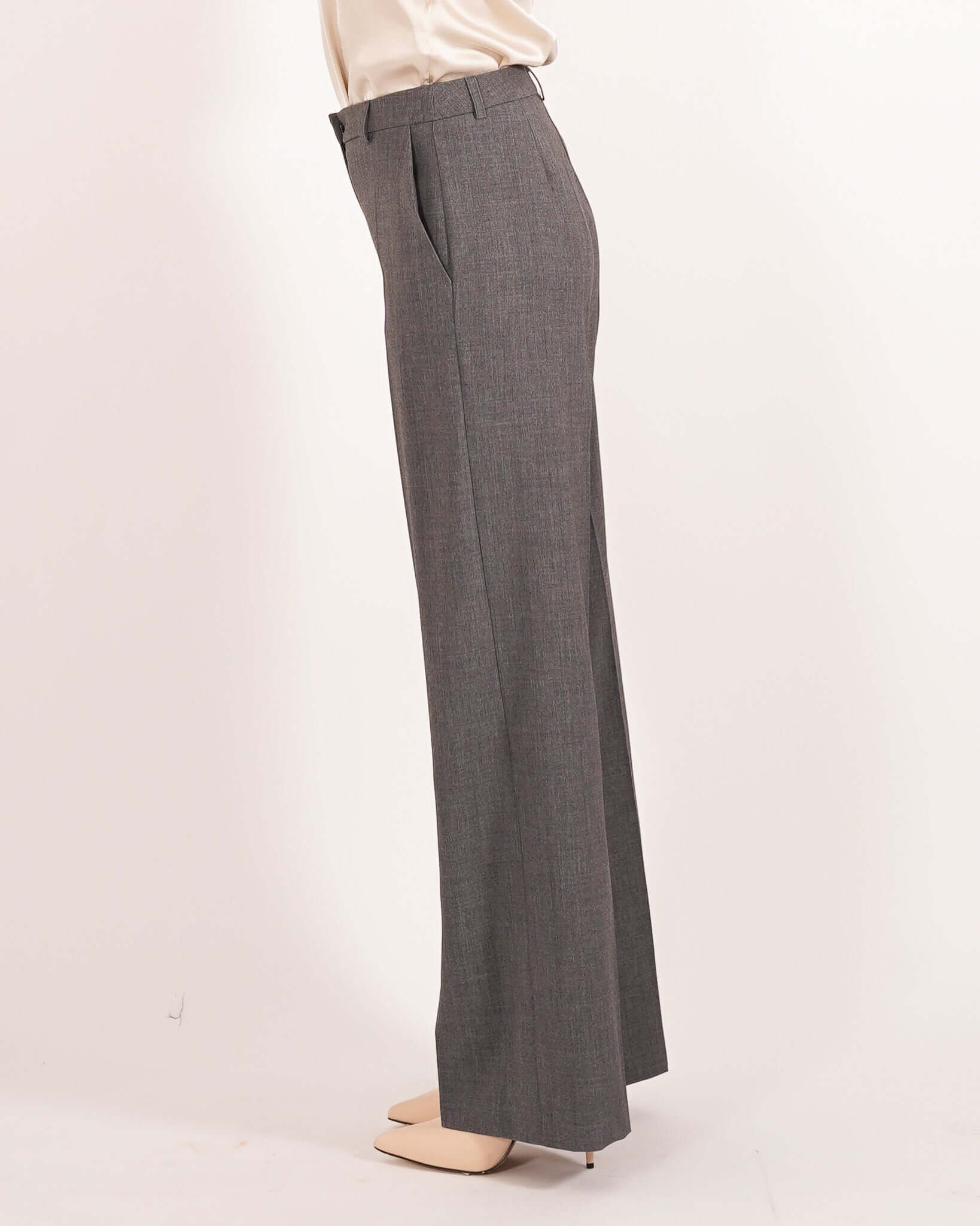 Pantaloni gamba larga in mano gabardina stretch- Sulmona
