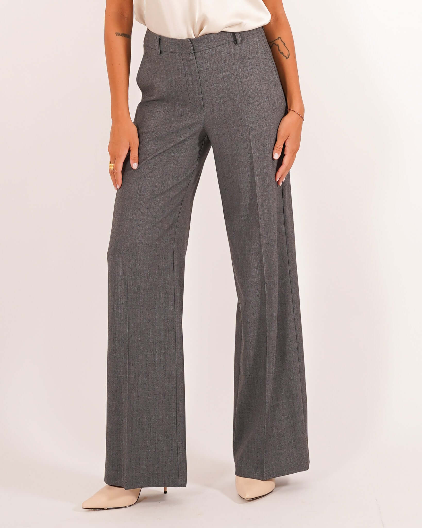 Pantaloni gamba larga in mano gabardina stretch- Sulmona