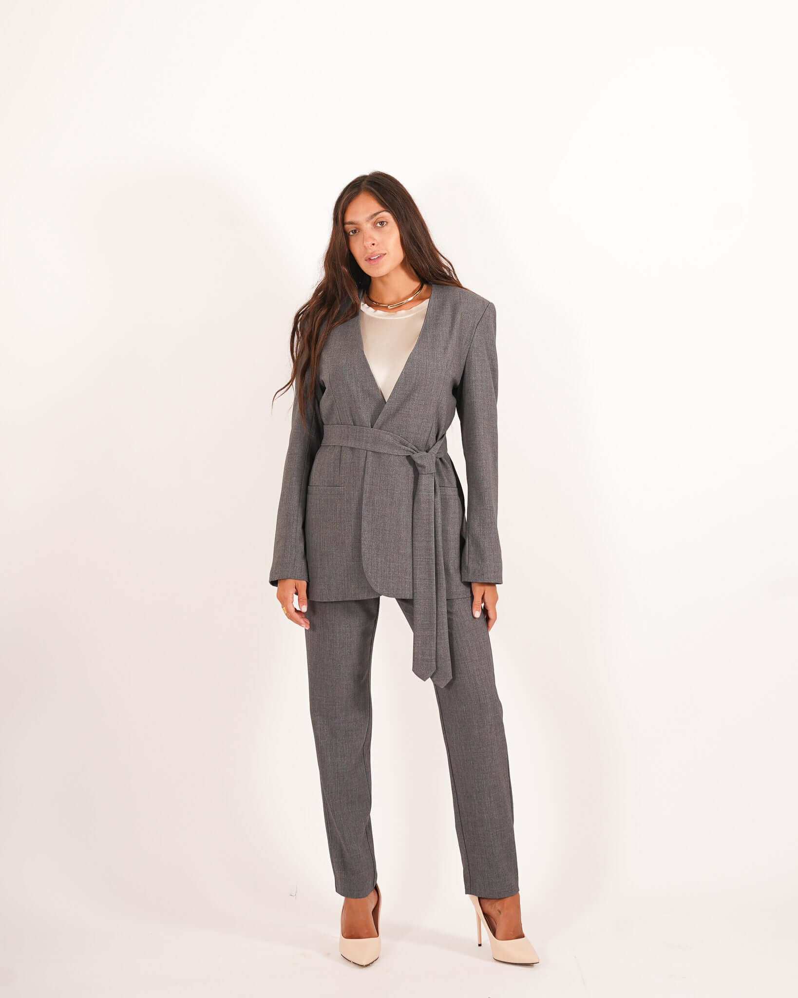 Pantaloni regular fit in mano gabardina stretch - Aremogna