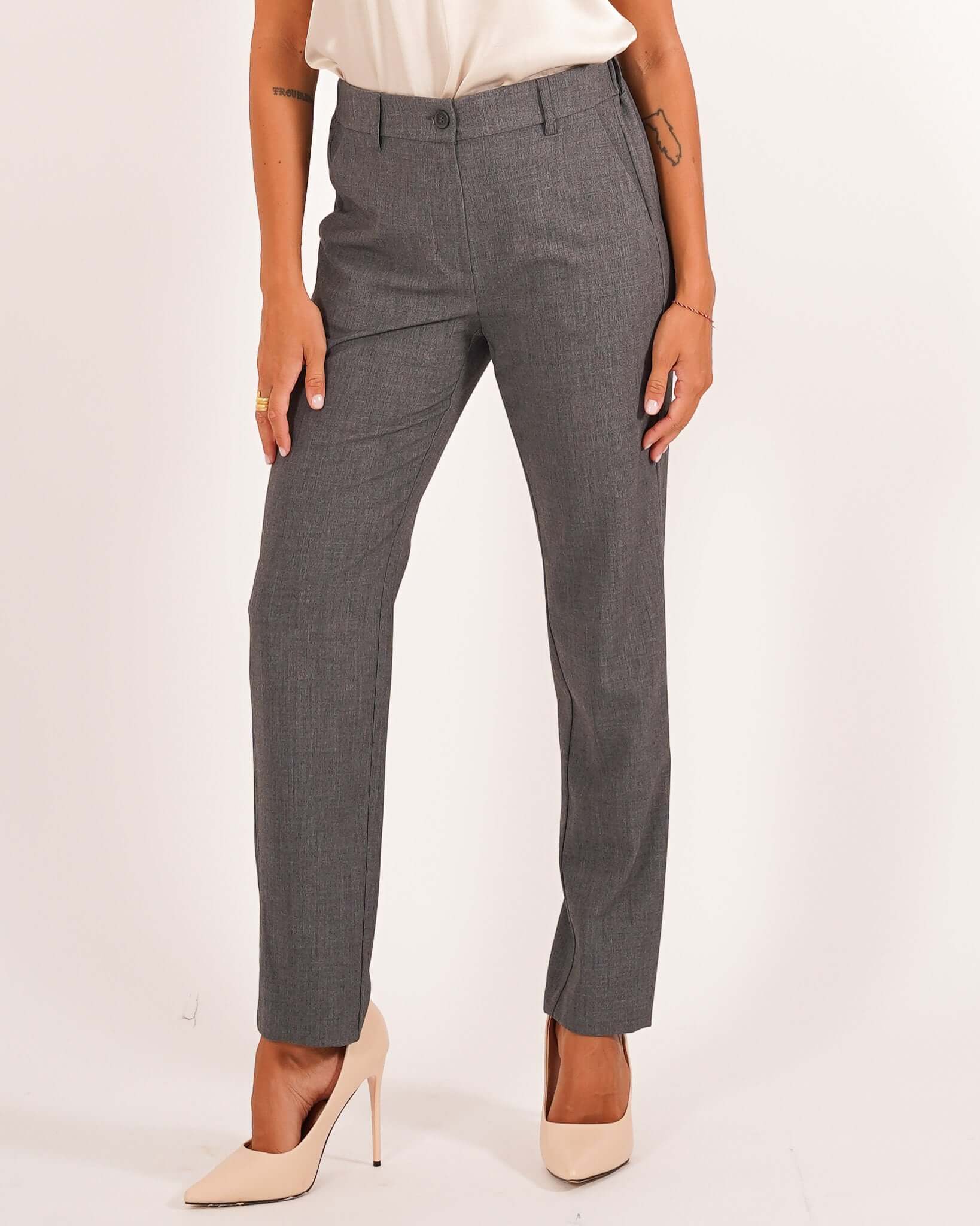 Pantaloni regular fit in mano gabardina stretch - Aremogna