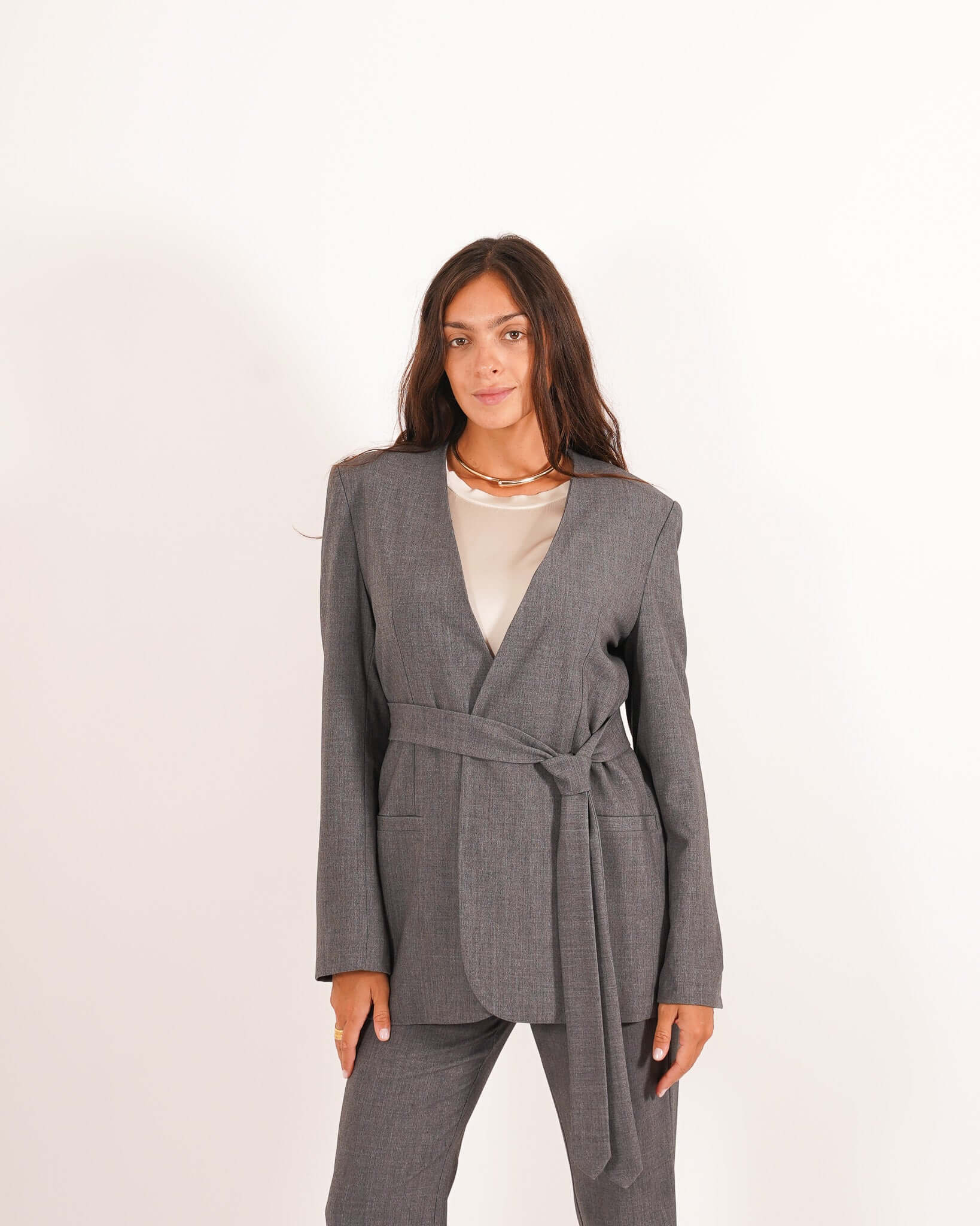 Giacca senza revers in mano gabardina stretch - Mattea