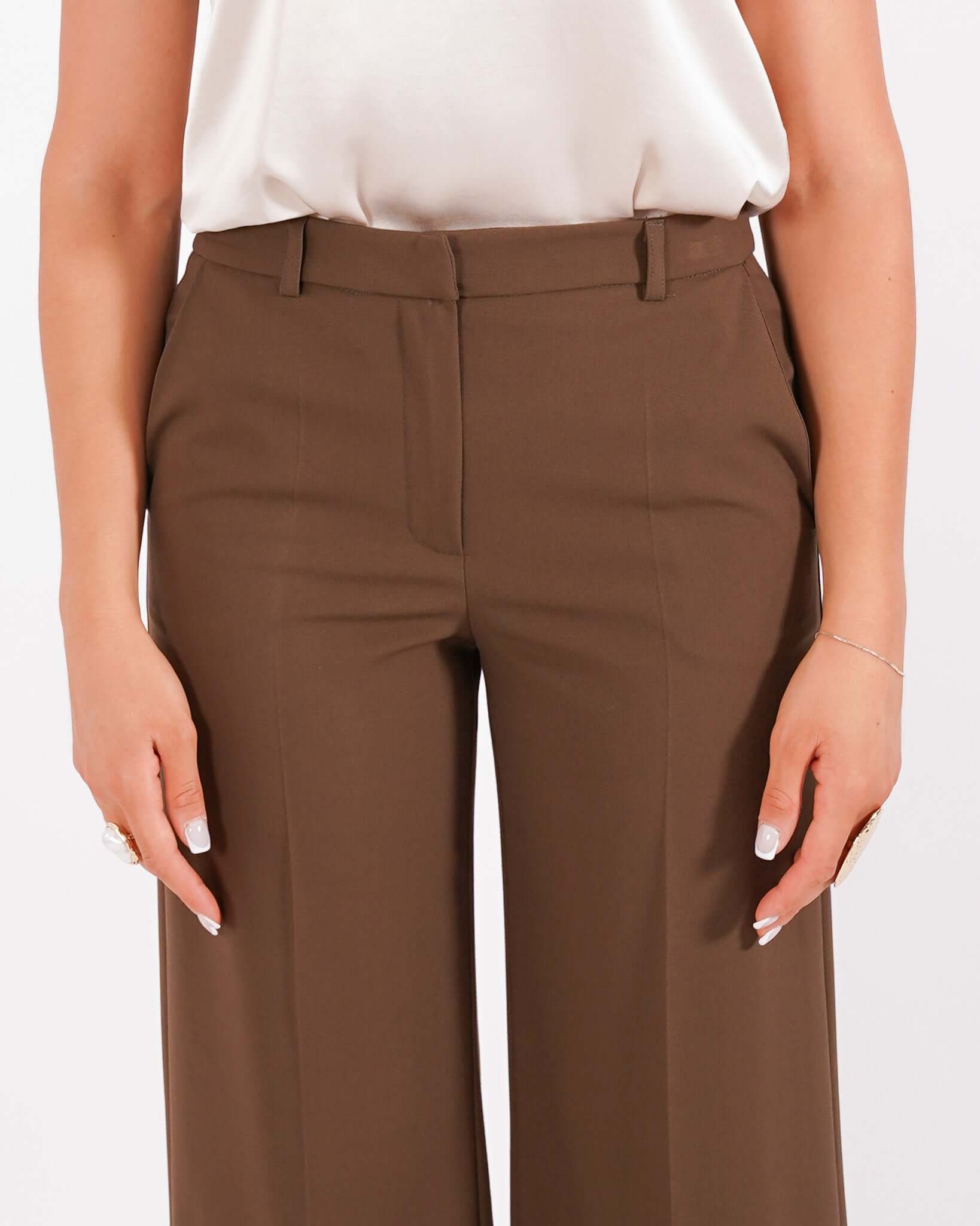 Pantaloni gamba larga in mano gabardina stretch- Sulmona