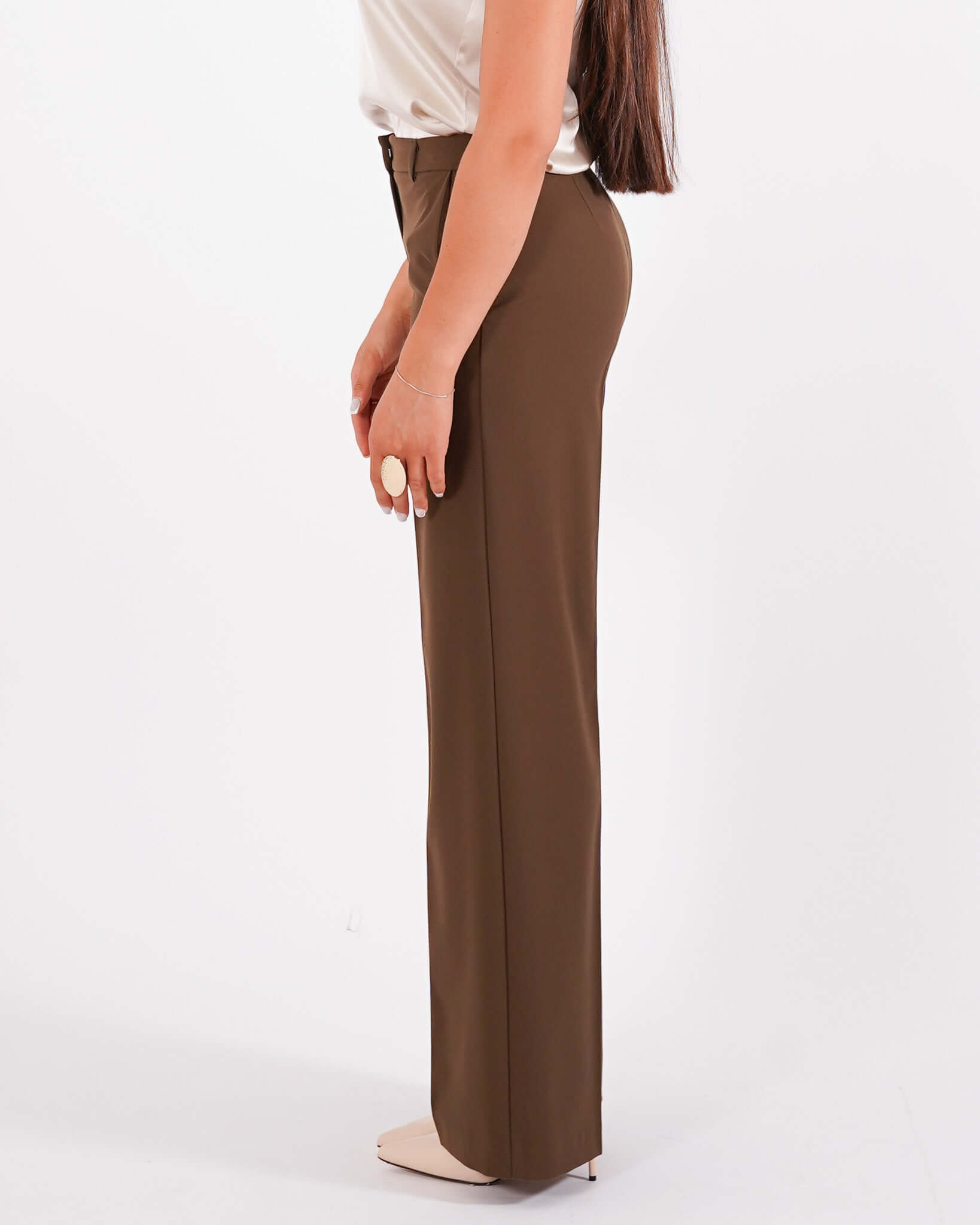 Pantaloni gamba larga in mano gabardina stretch- Sulmona