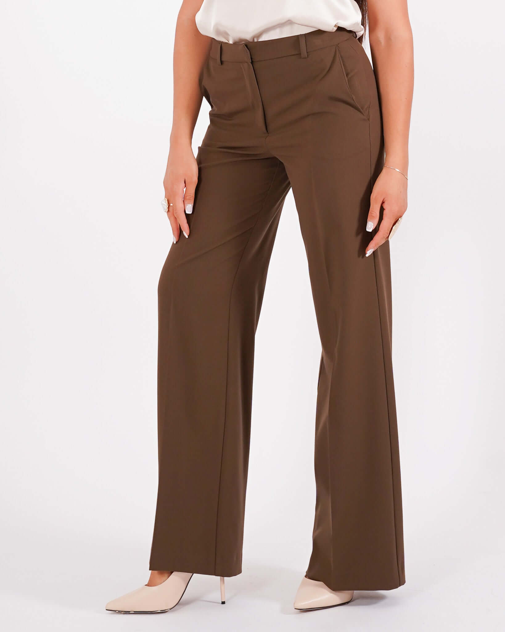 Pantaloni gamba larga in mano gabardina stretch- Sulmona