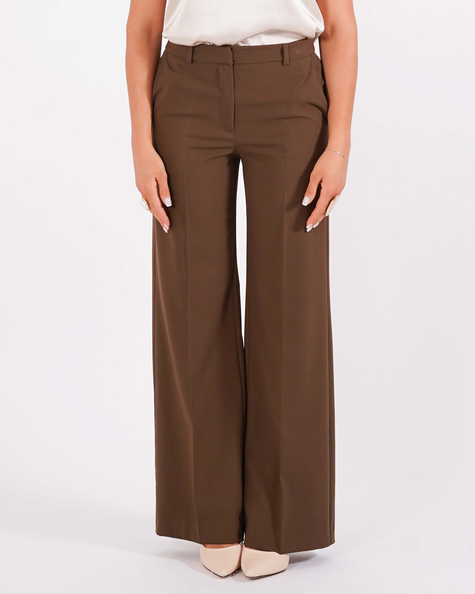 Pantaloni gamba larga in mano gabardina stretch- Sulmona