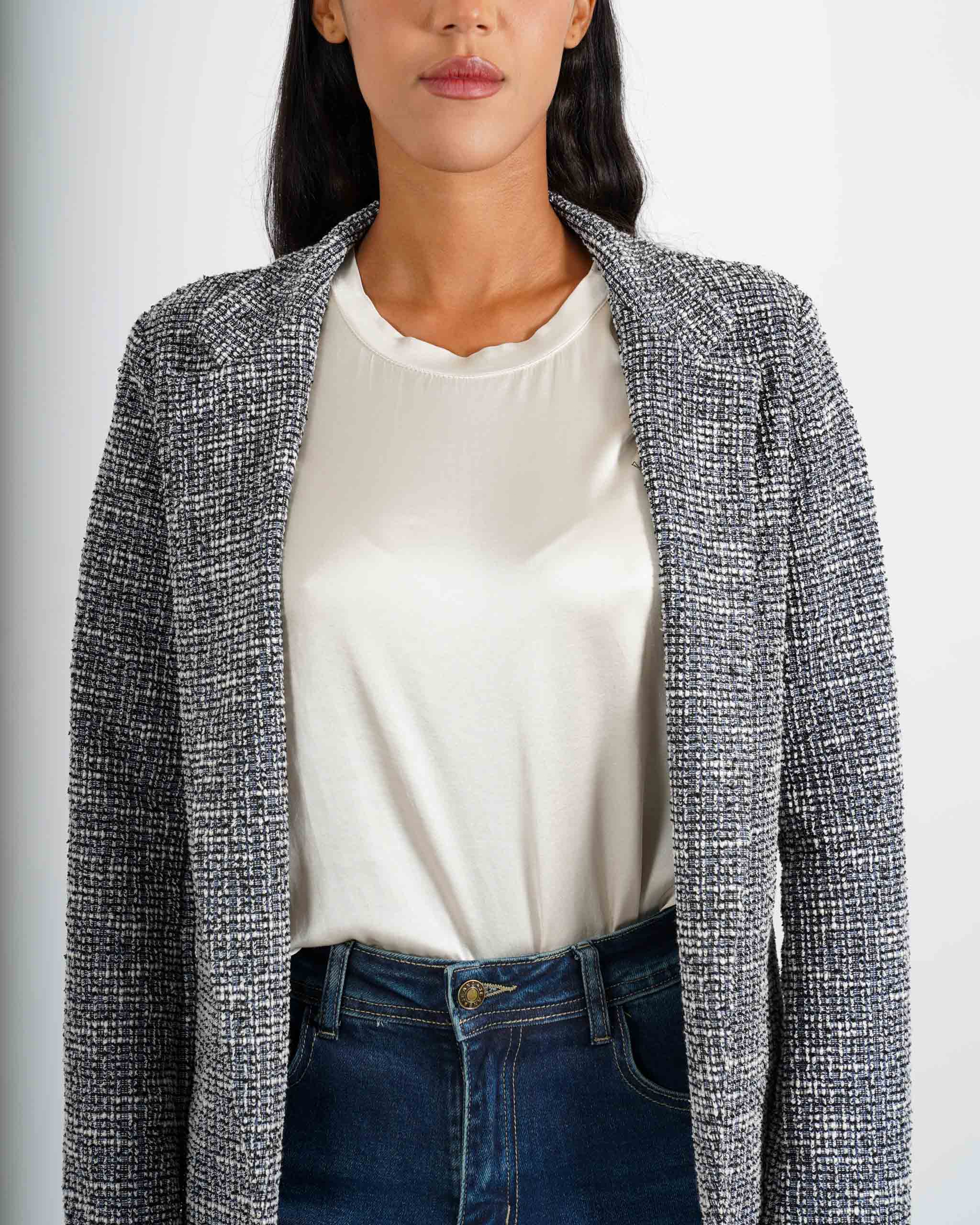 Giacca aperta slim fit con micropaillettes in tessuto tweeed - Willis
