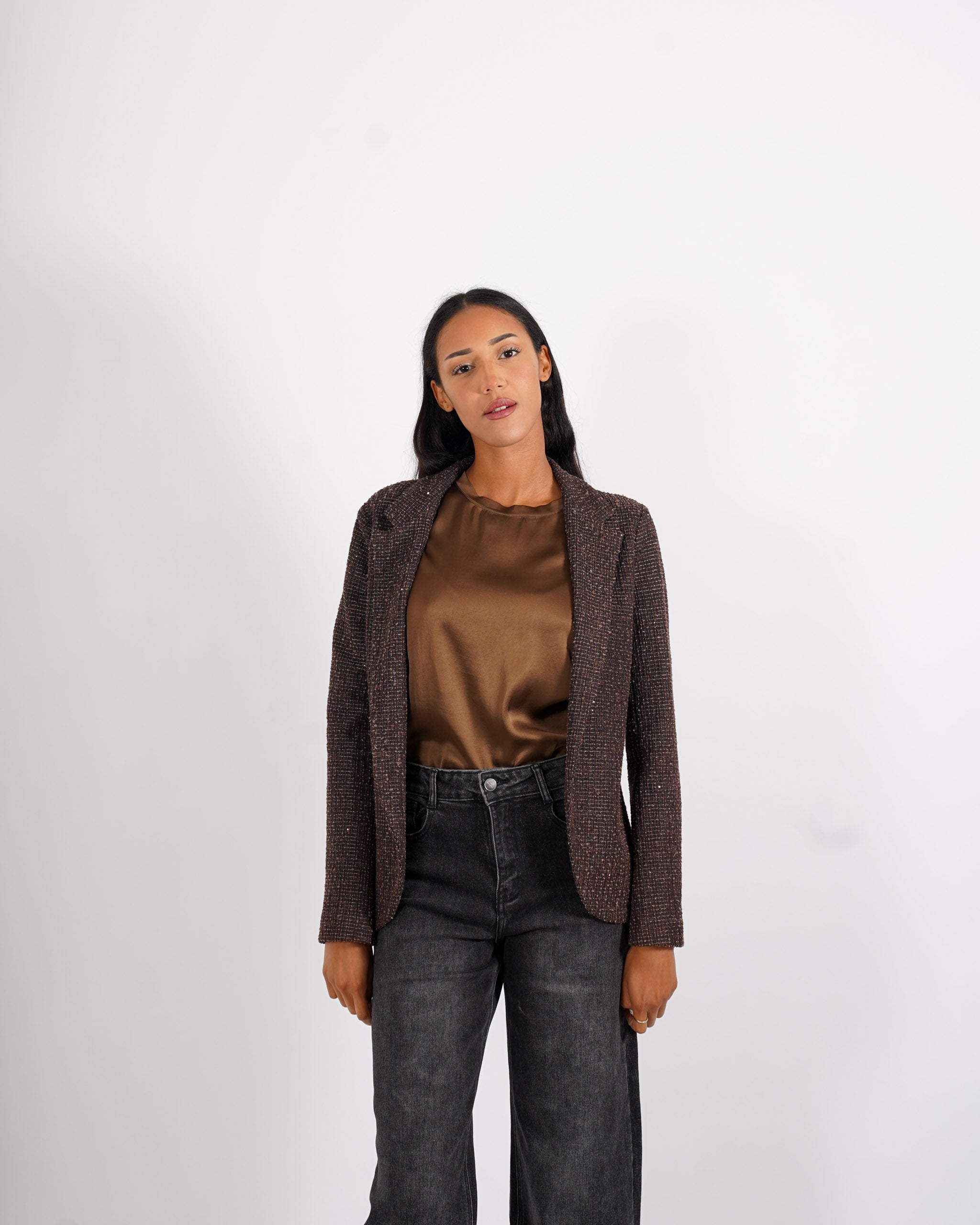 Giacca aperta slim fit con micropaillettes in tessuto tweeed - Willis