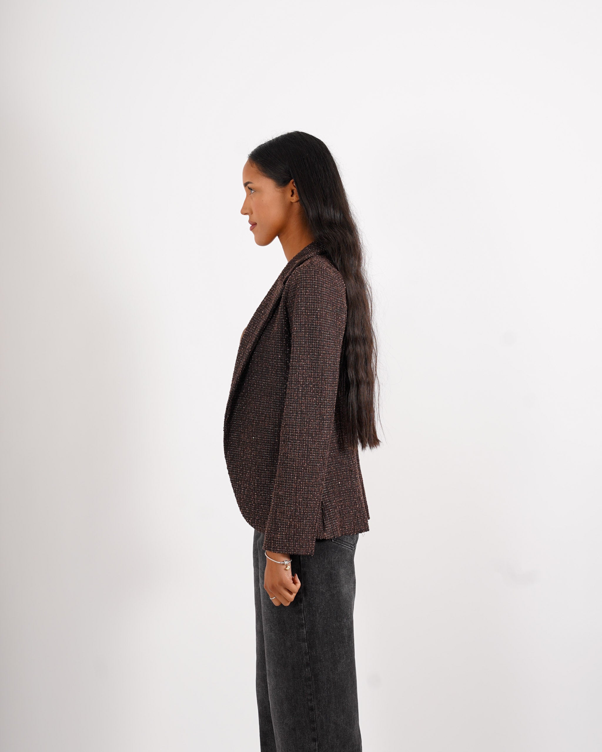 Giacca aperta slim fit con micropaillettes in tessuto tweeed - Willis