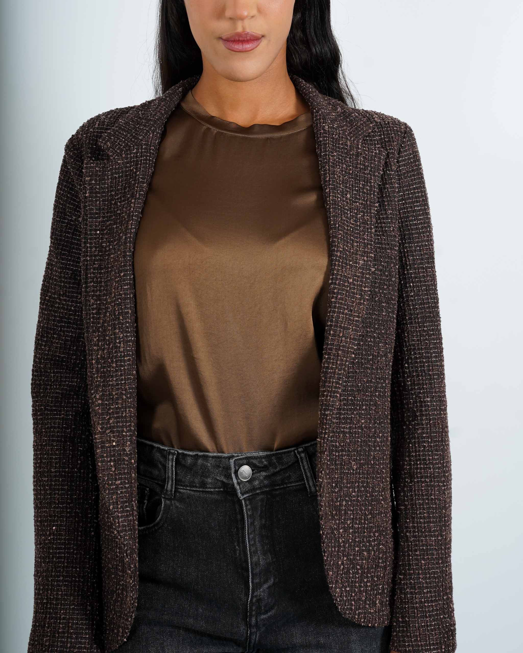 Giacca aperta slim fit con micropaillettes in tessuto tweeed - Willis
