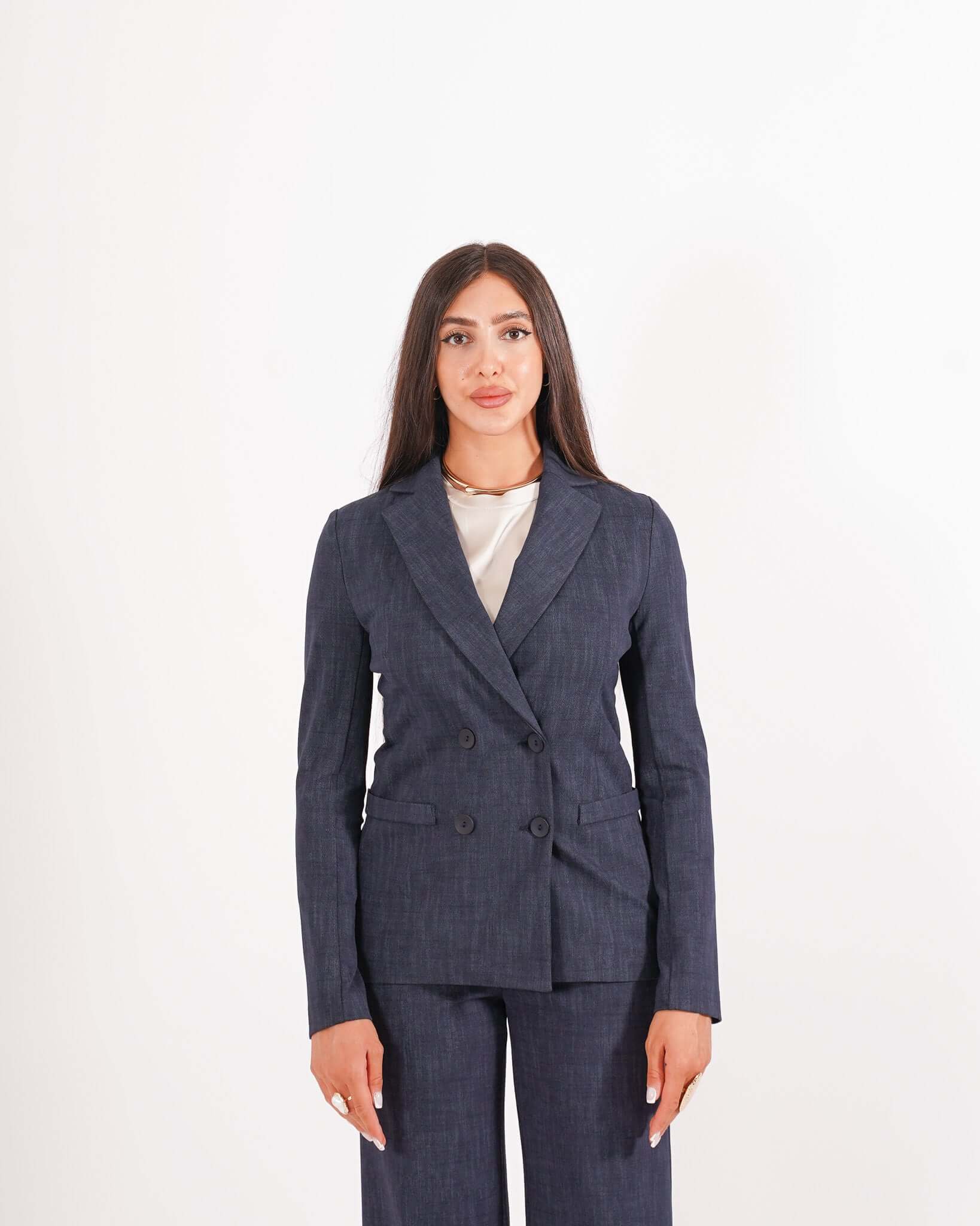 Giacca doppio petto in denim stretch unito - Guatapè