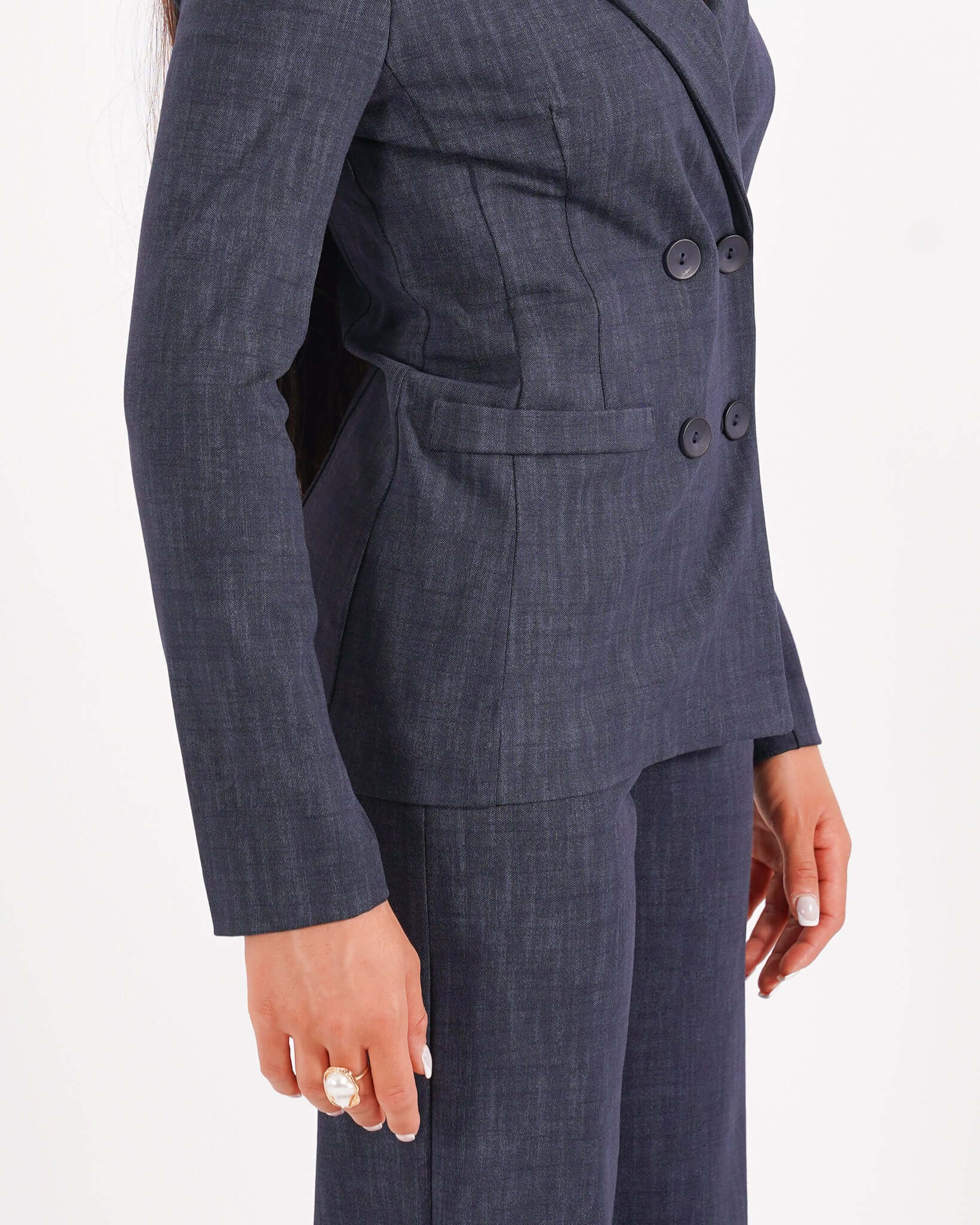 Giacca doppio petto in denim stretch unito - Guatapè