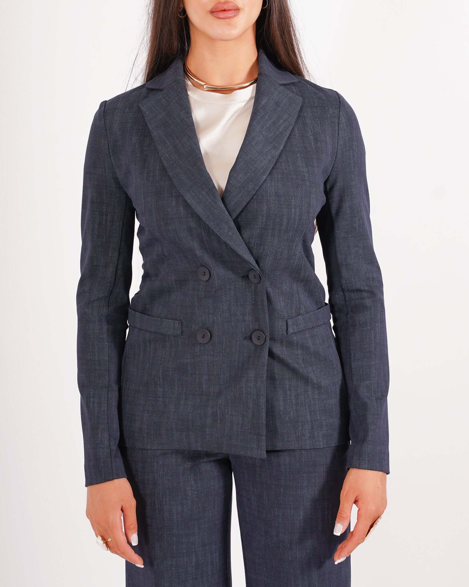 Giacca doppio petto in denim stretch unito - Guatapè