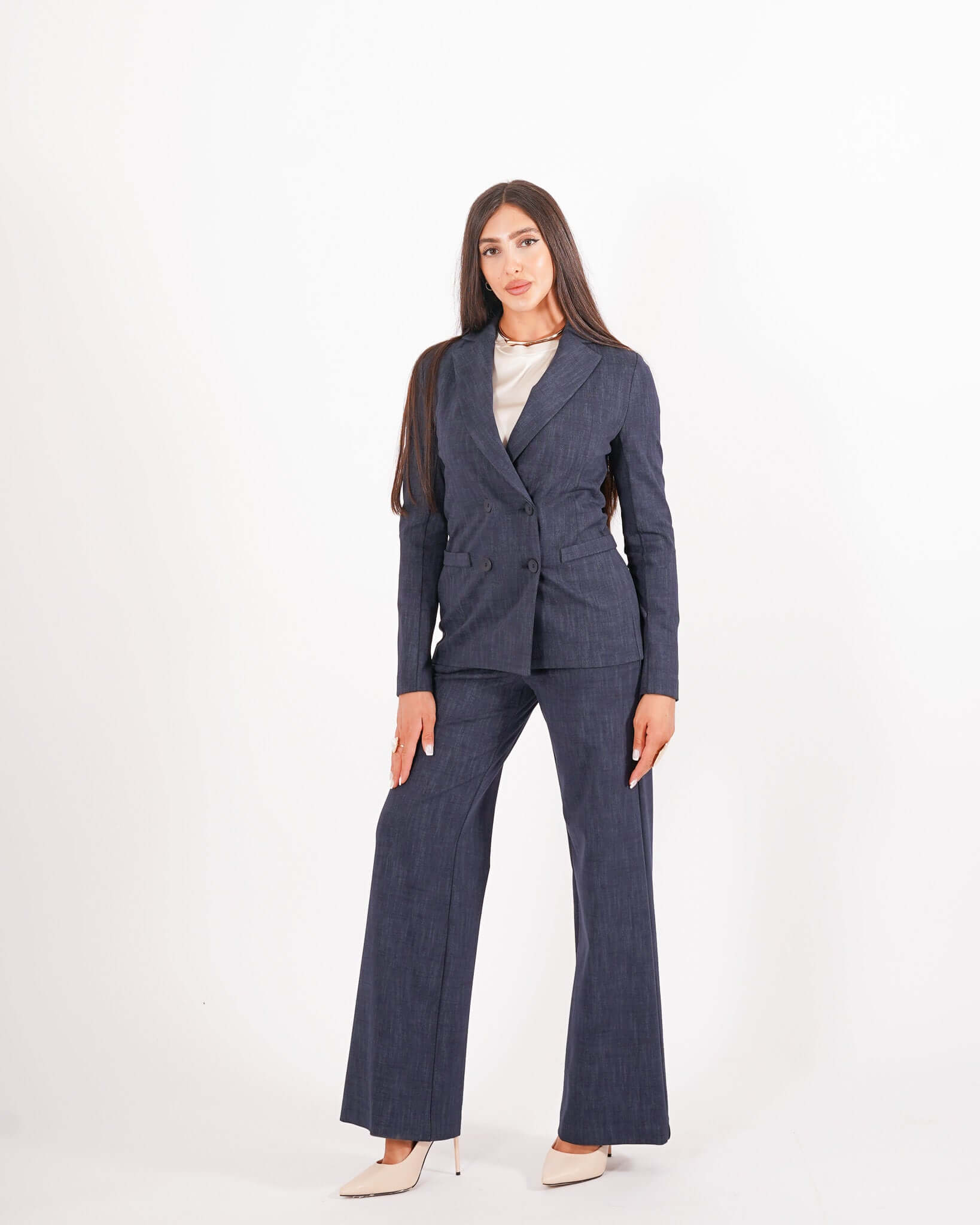 Giacca doppio petto in denim stretch unito - Guatapè