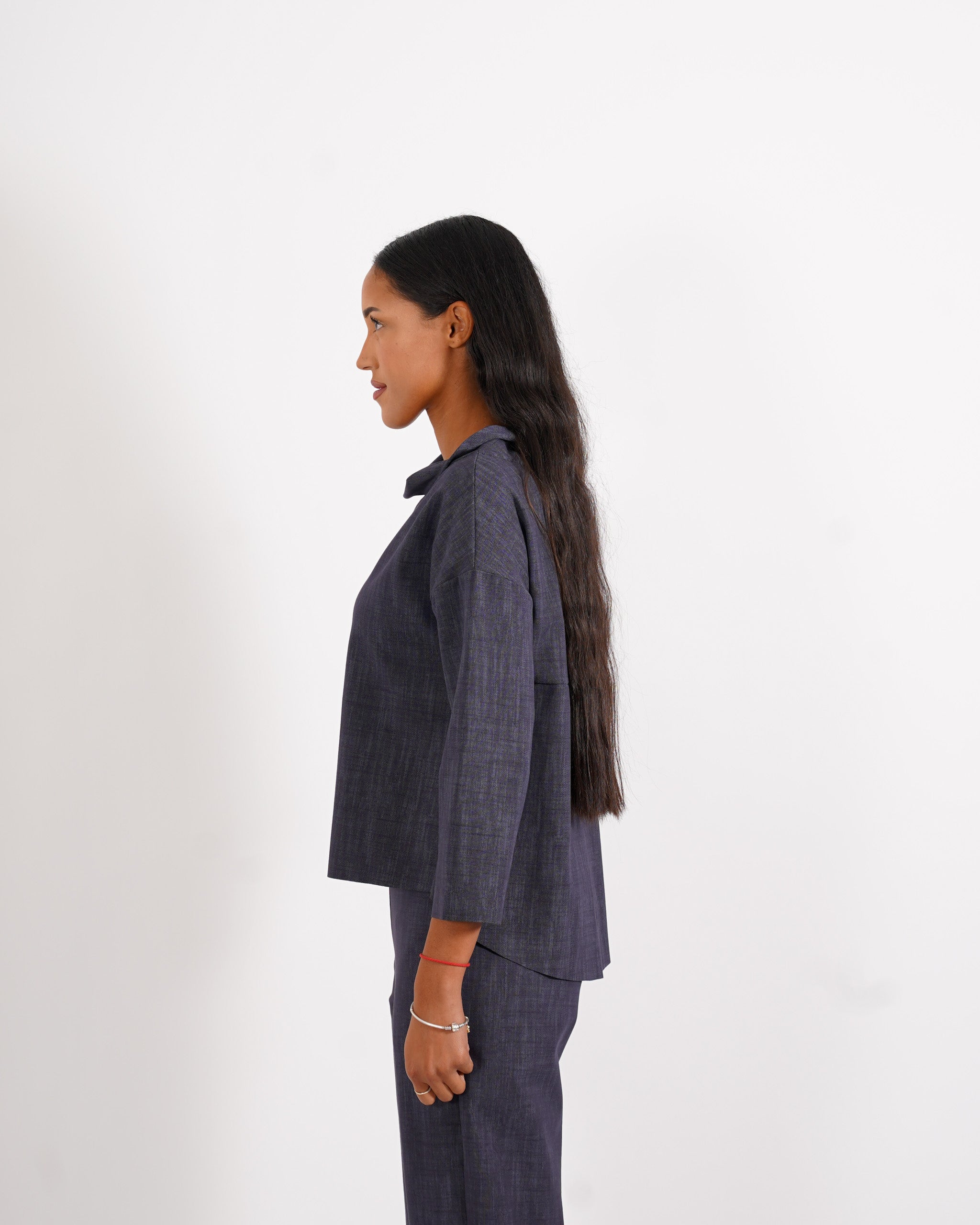 Felpa over con collo a cratere in denim stretch - Cassibile