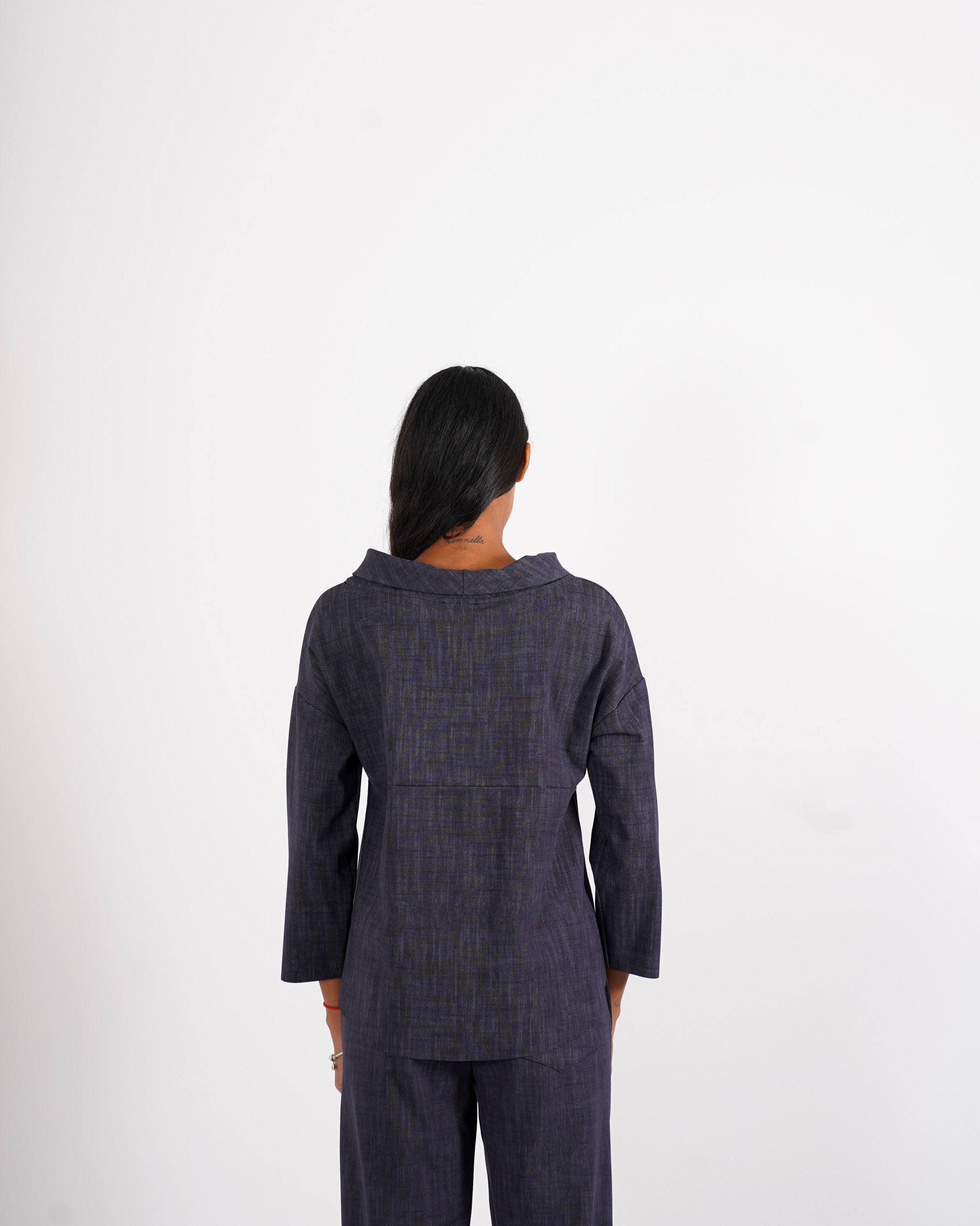 Felpa over con collo a cratere in denim stretch - Cassibile