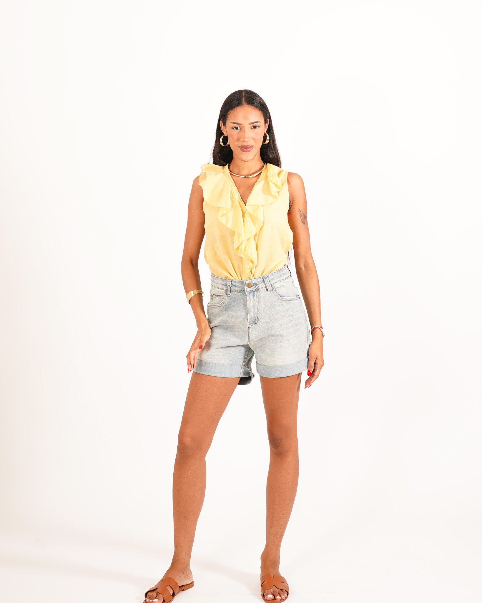 Short con risvolto in tela di jeans stretch - Betty
