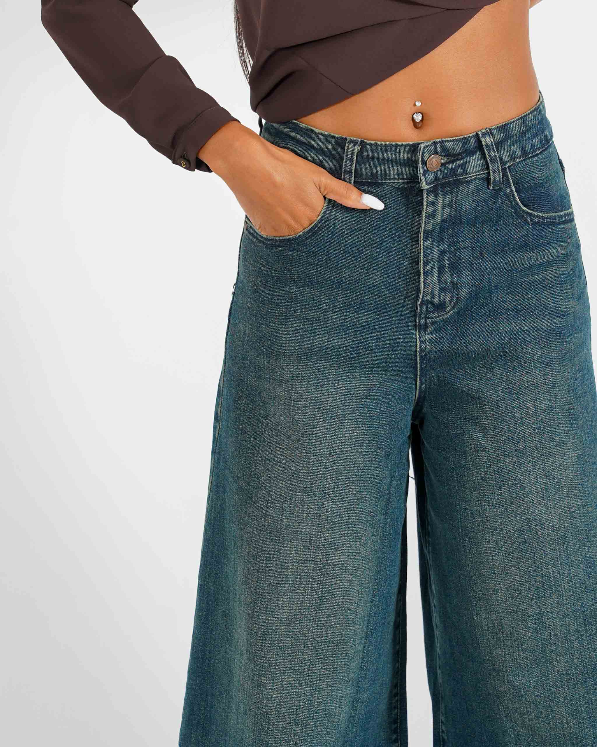 Jeans stretch gamba larga sul fondo con vita regolare - Soledad - Hope Fashion