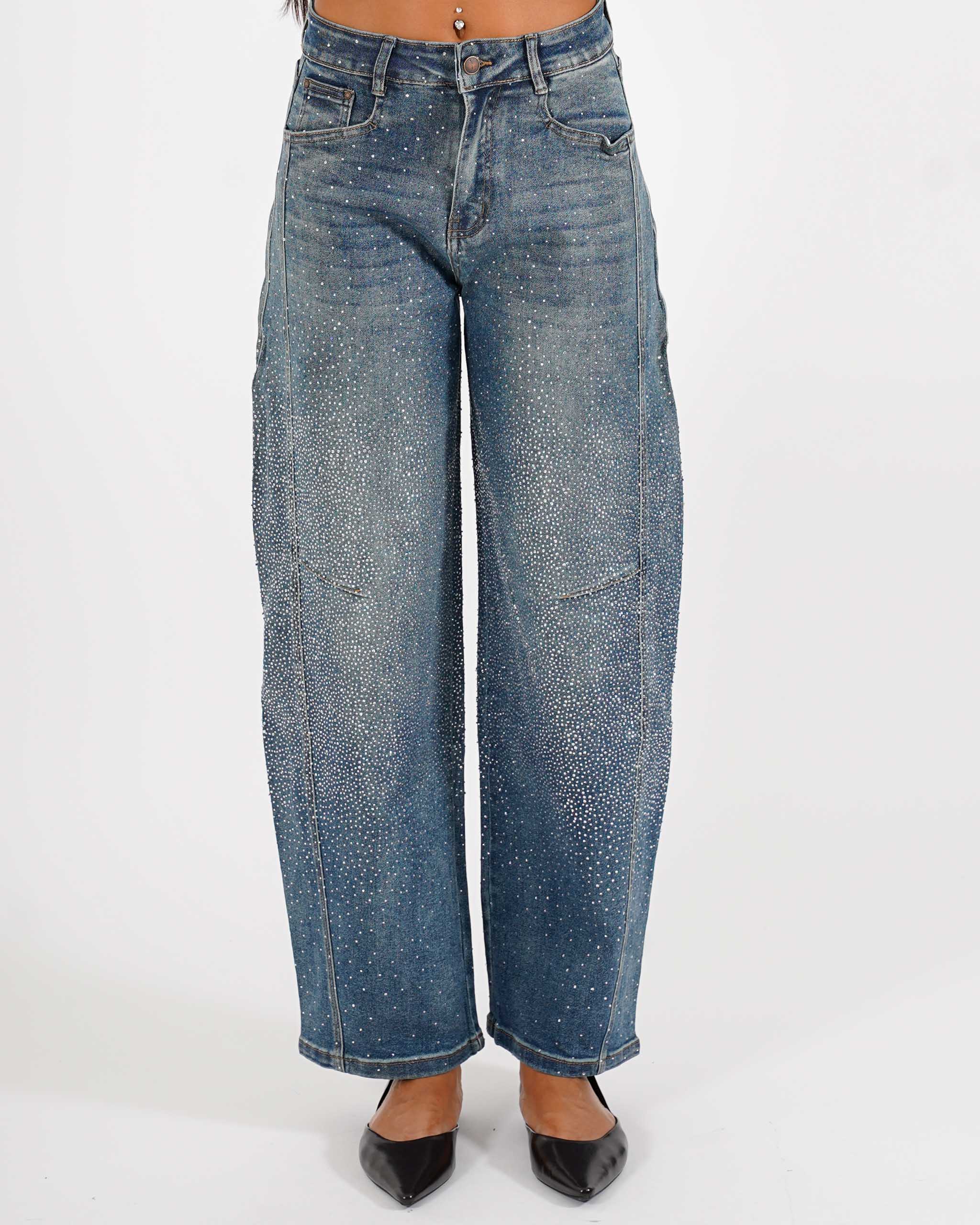Jeans balloon fit in tela denim con applicazioni - Angela