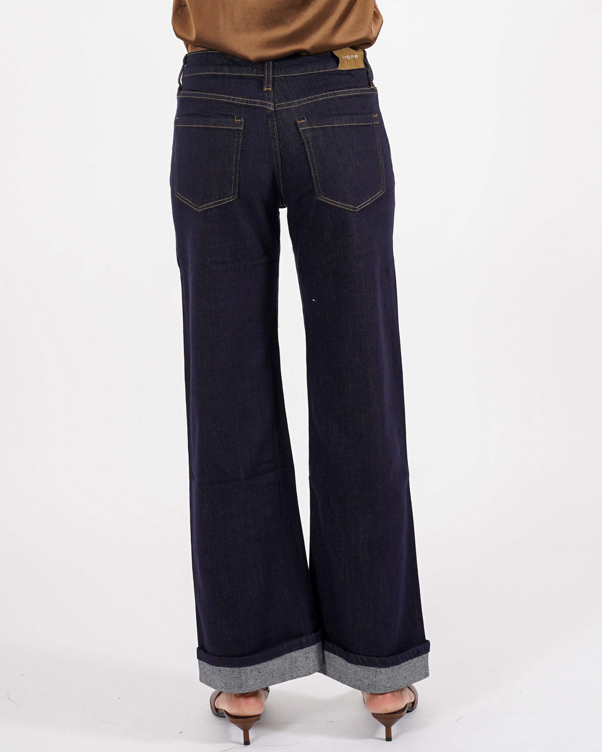 Jeans stretch gamba larga con risvolto - Amparo
