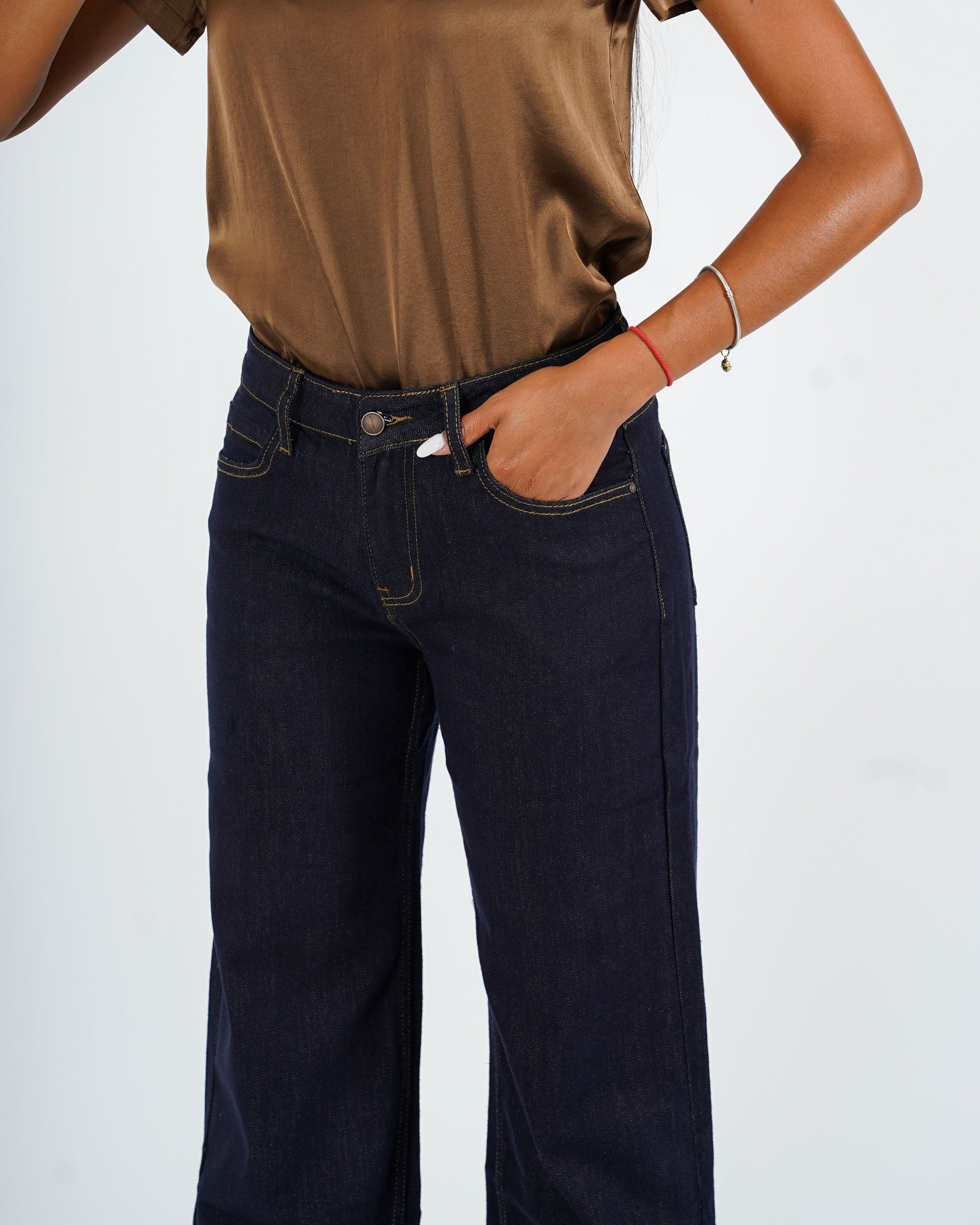 Jeans stretch gamba larga con risvolto - Amparo