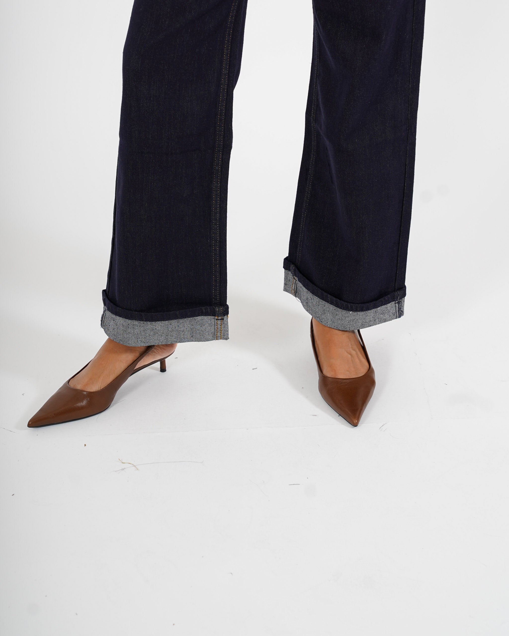 Jeans stretch gamba larga con risvolto - Amparo