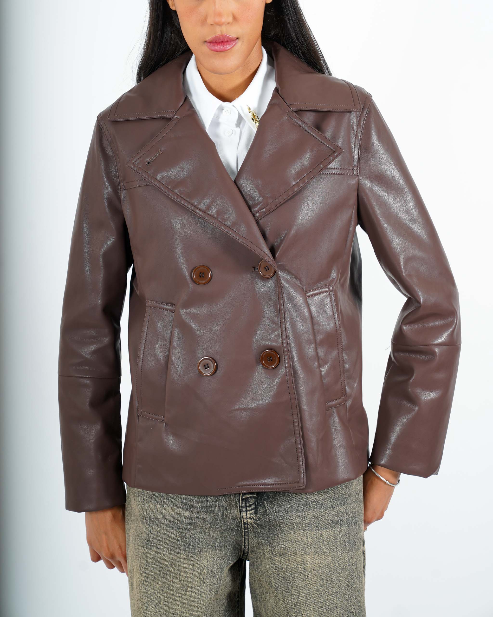 Caban doppio petto in ecopelle - Caterina