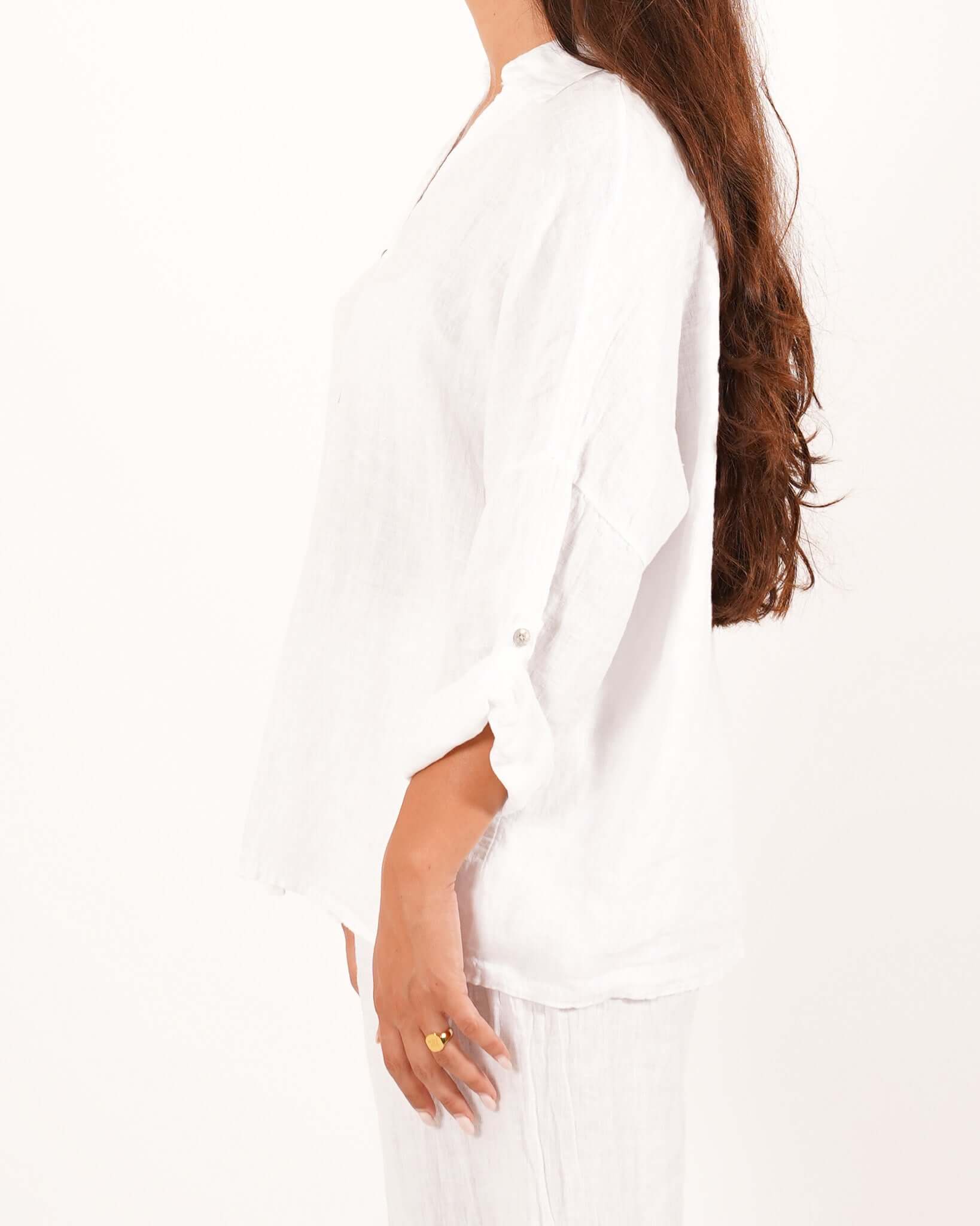 Camicia manica con risvolto in lino - Volturna