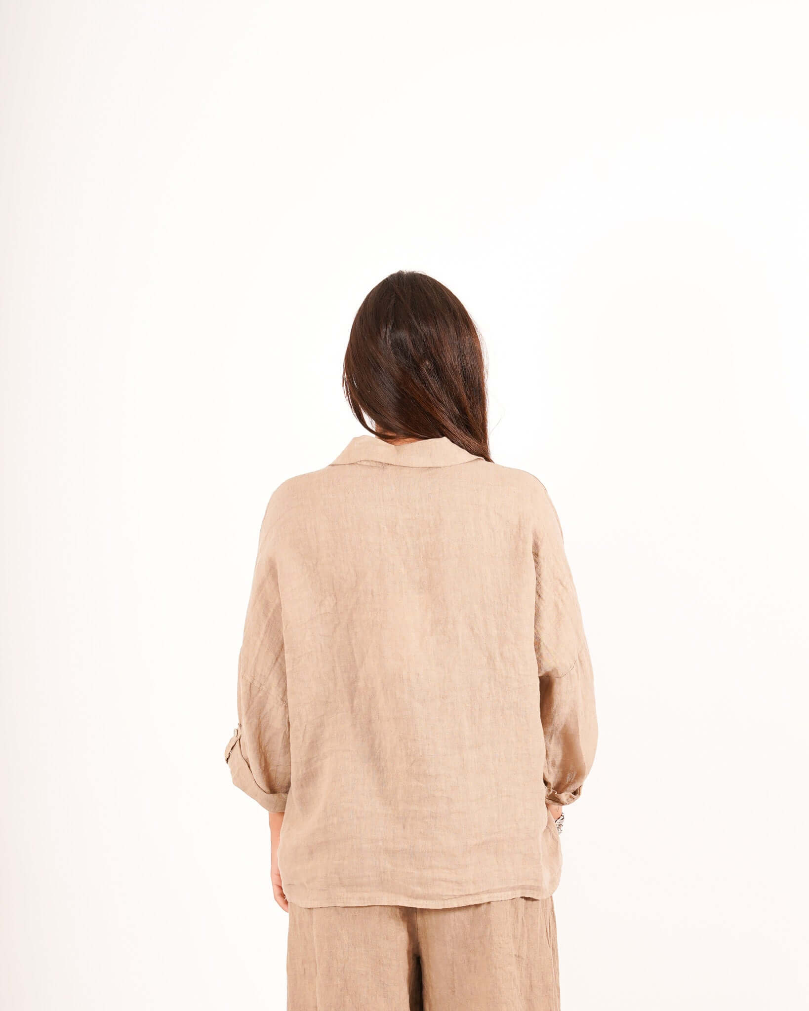 Camicia manica con risvolto in lino - Volturna