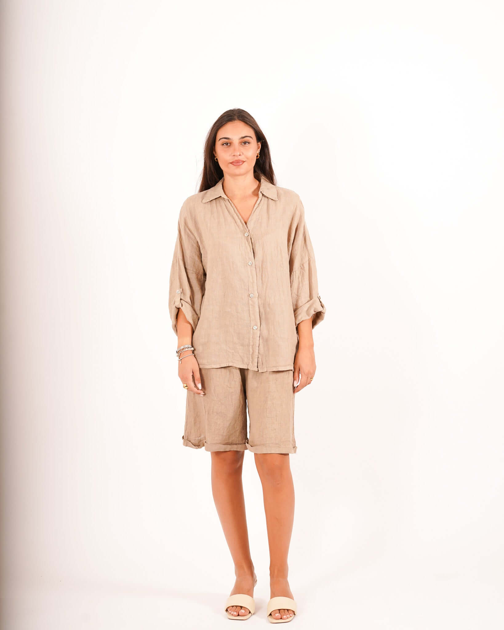 Camicia manica con risvolto in lino - Volturna