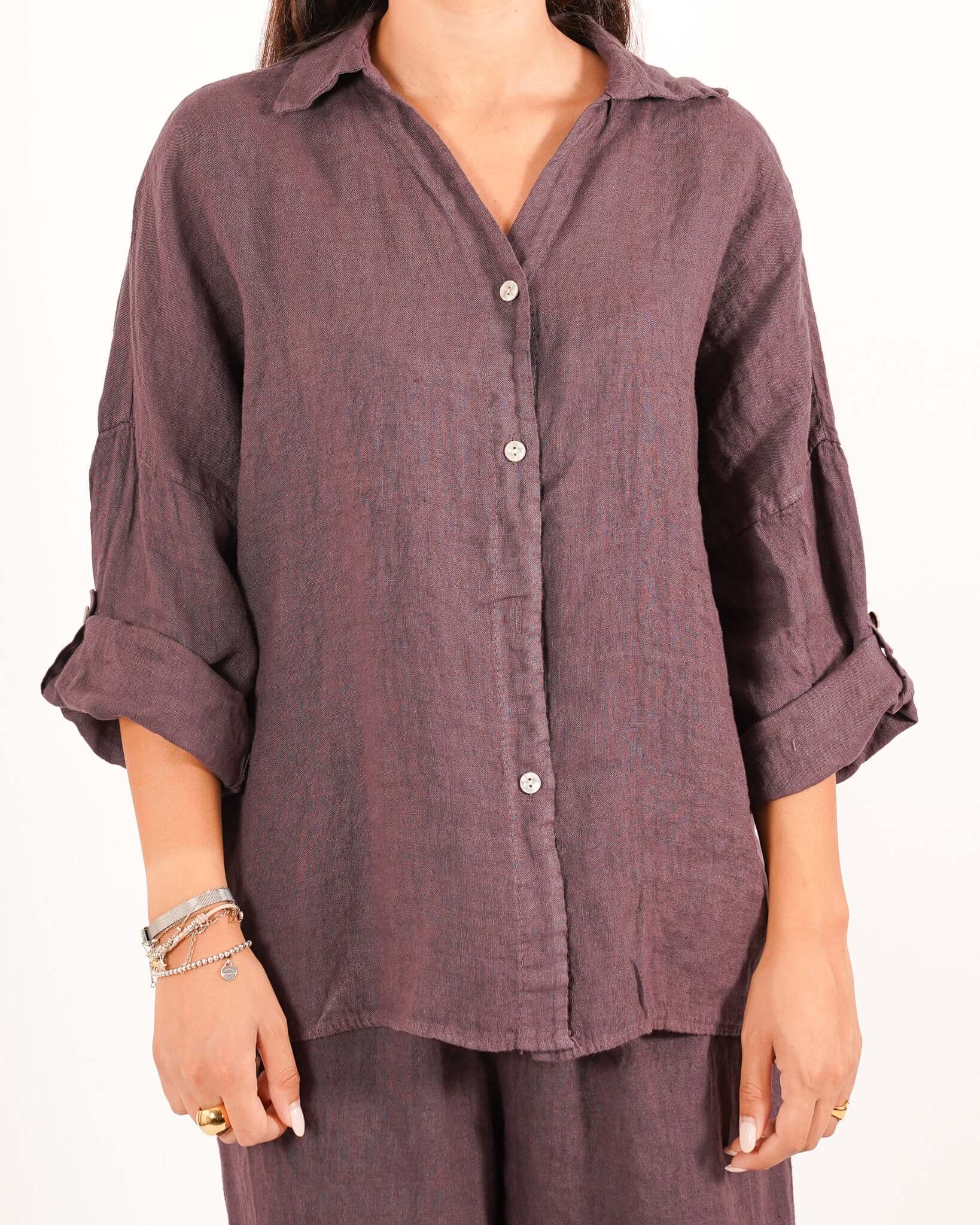 Camicia manica con risvolto in lino - Volturna