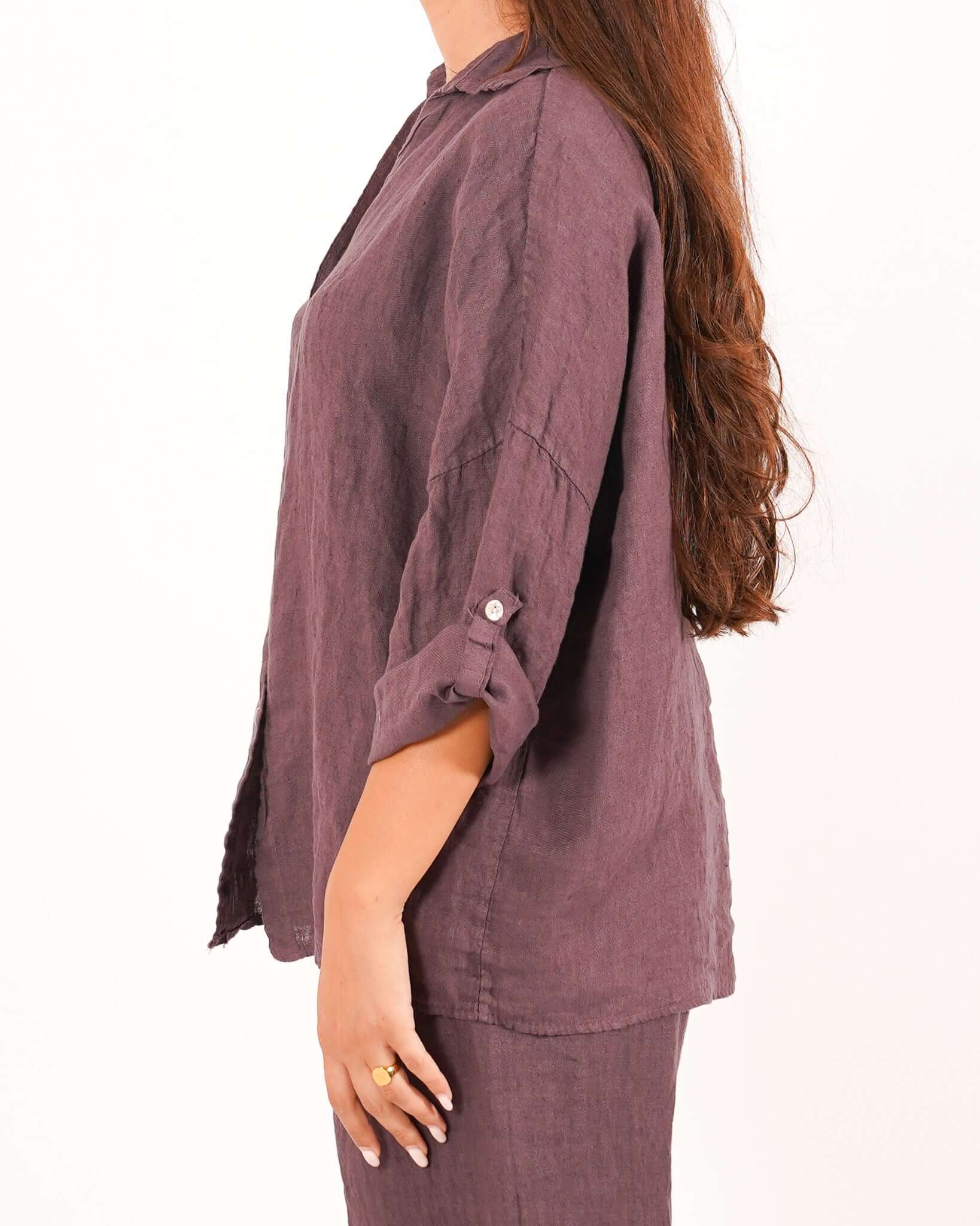 Camicia manica con risvolto in lino - Volturna