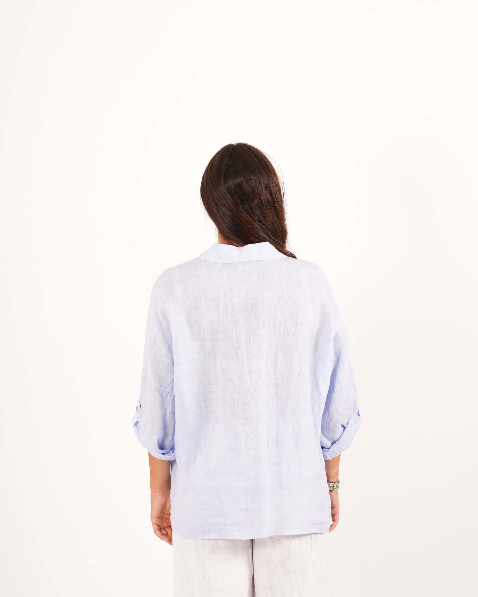 Camicia manica con risvolto in lino - Volturna