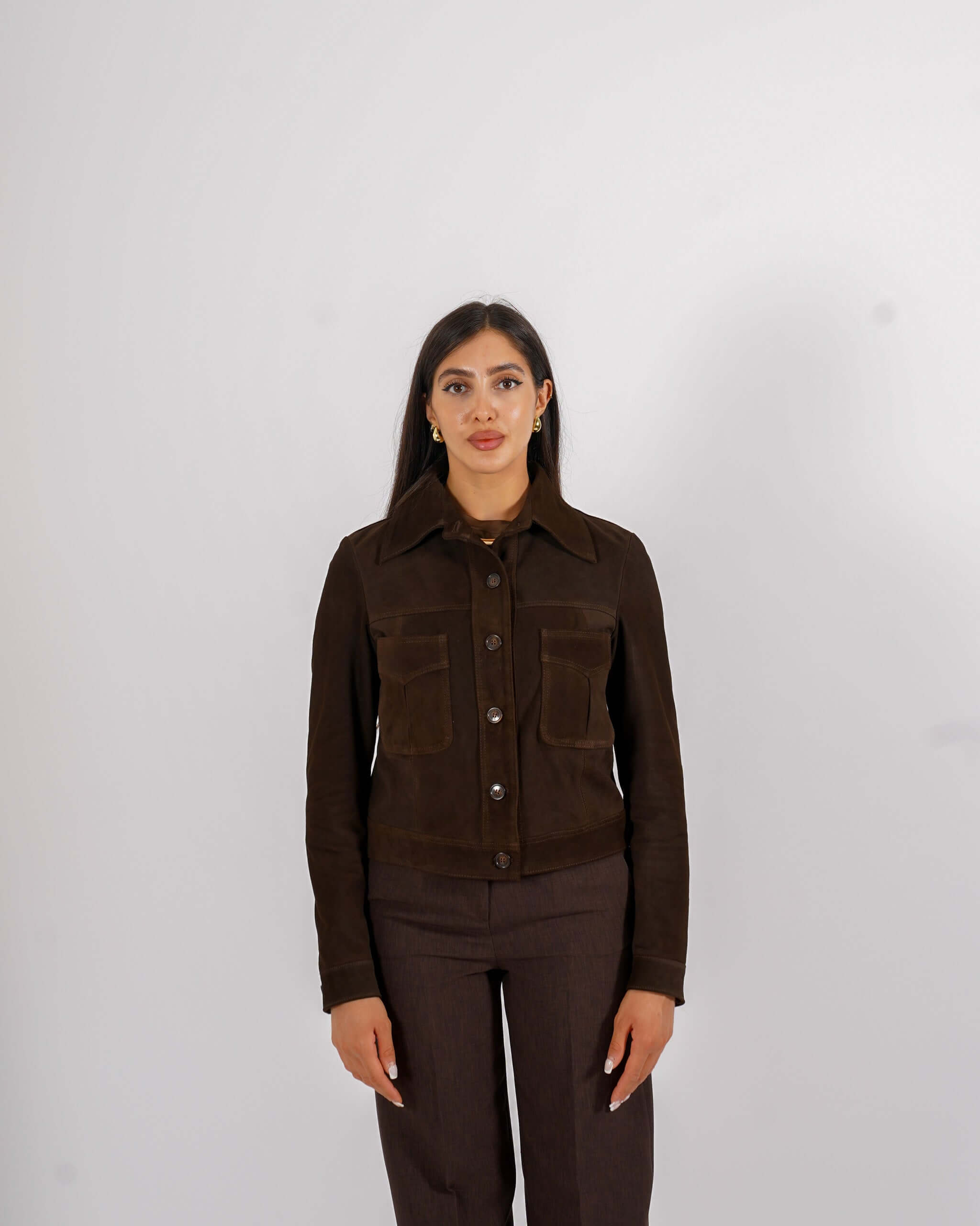 Bomber con bottoni e tasche a pattina in crosta vintage - Damaris