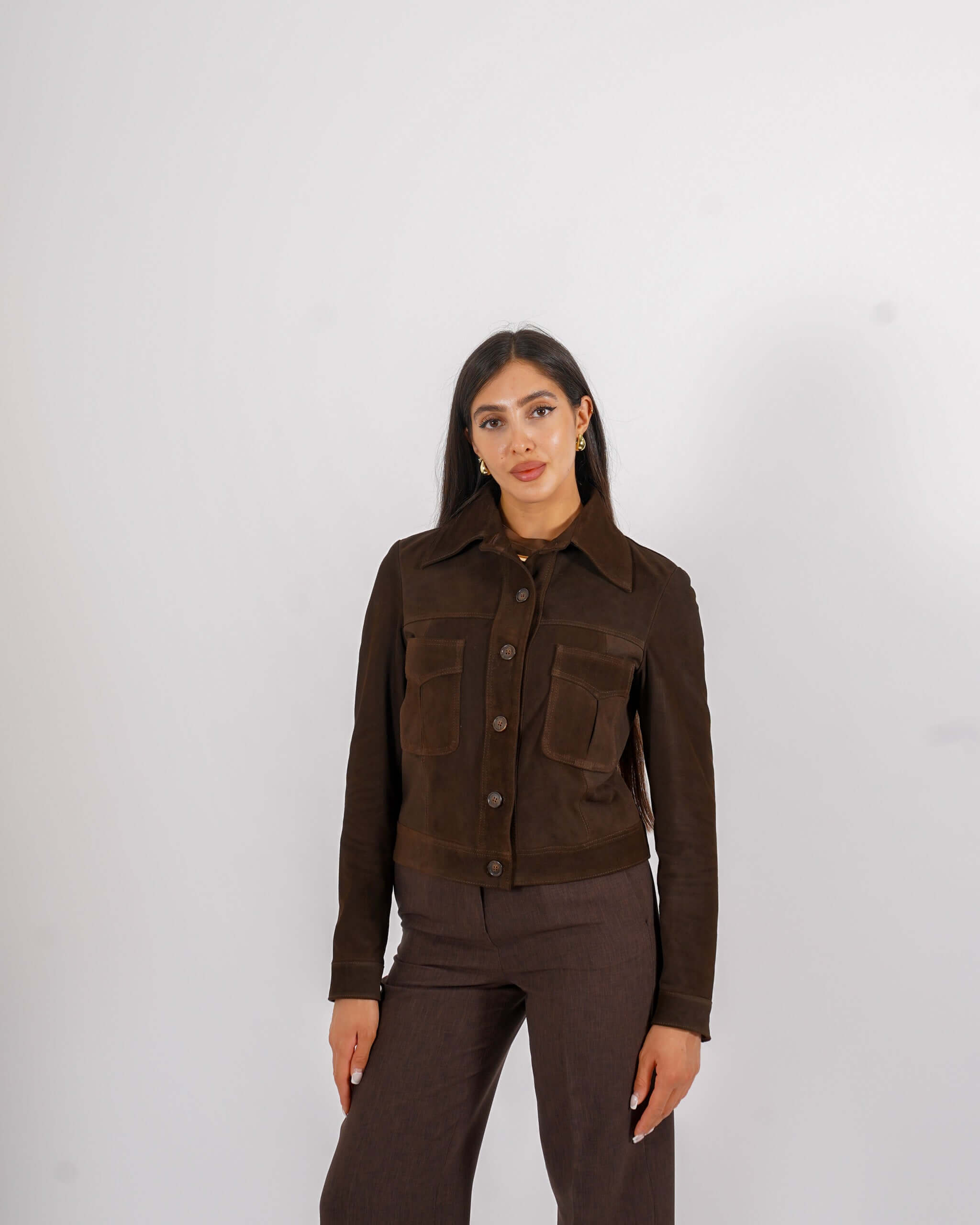 Bomber con bottoni e tasche a pattina in crosta vintage - Damaris