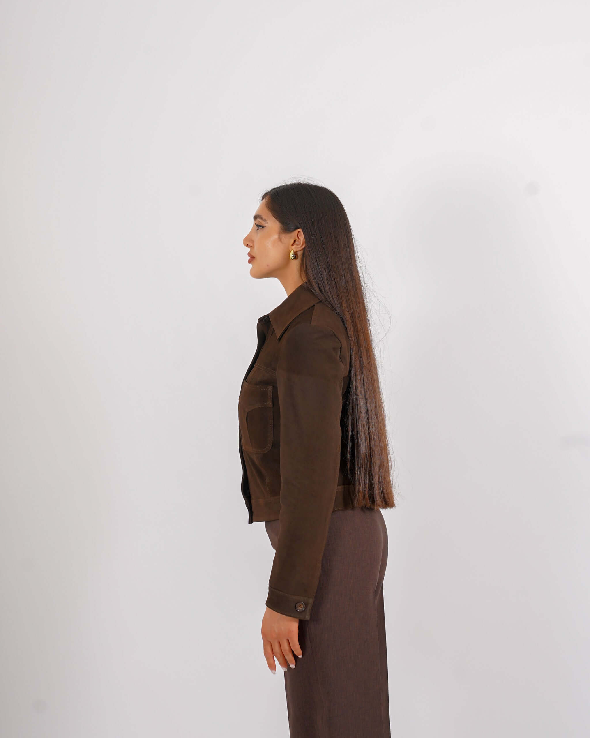 Bomber con bottoni e tasche a pattina in crosta vintage - Damaris