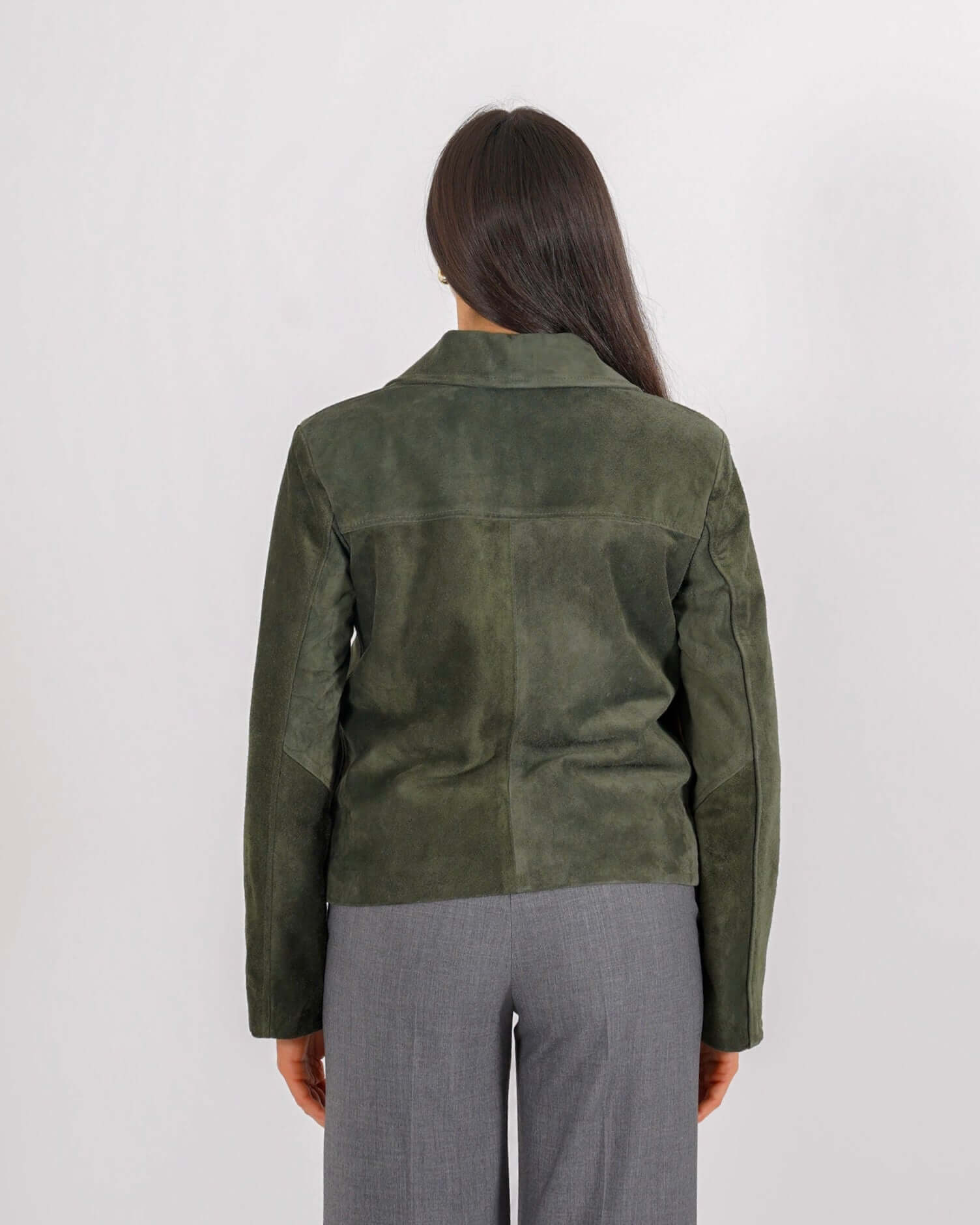 Bomber con bottoni e tasche a pattina in crosta vintage - Verna