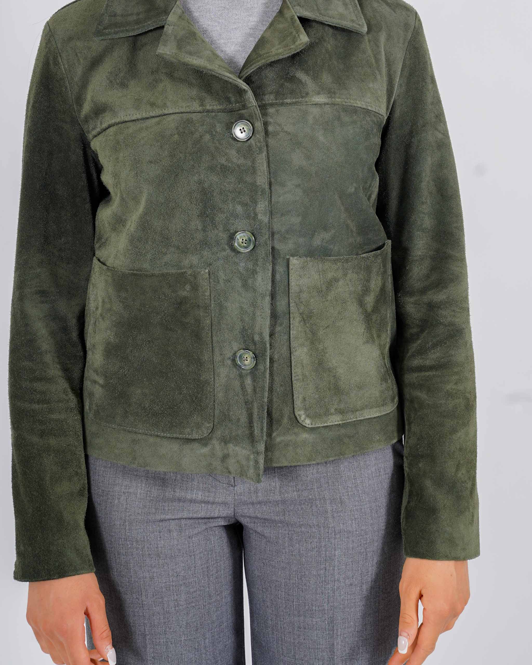 Bomber con bottoni e tasche a pattina in crosta vintage - Verna