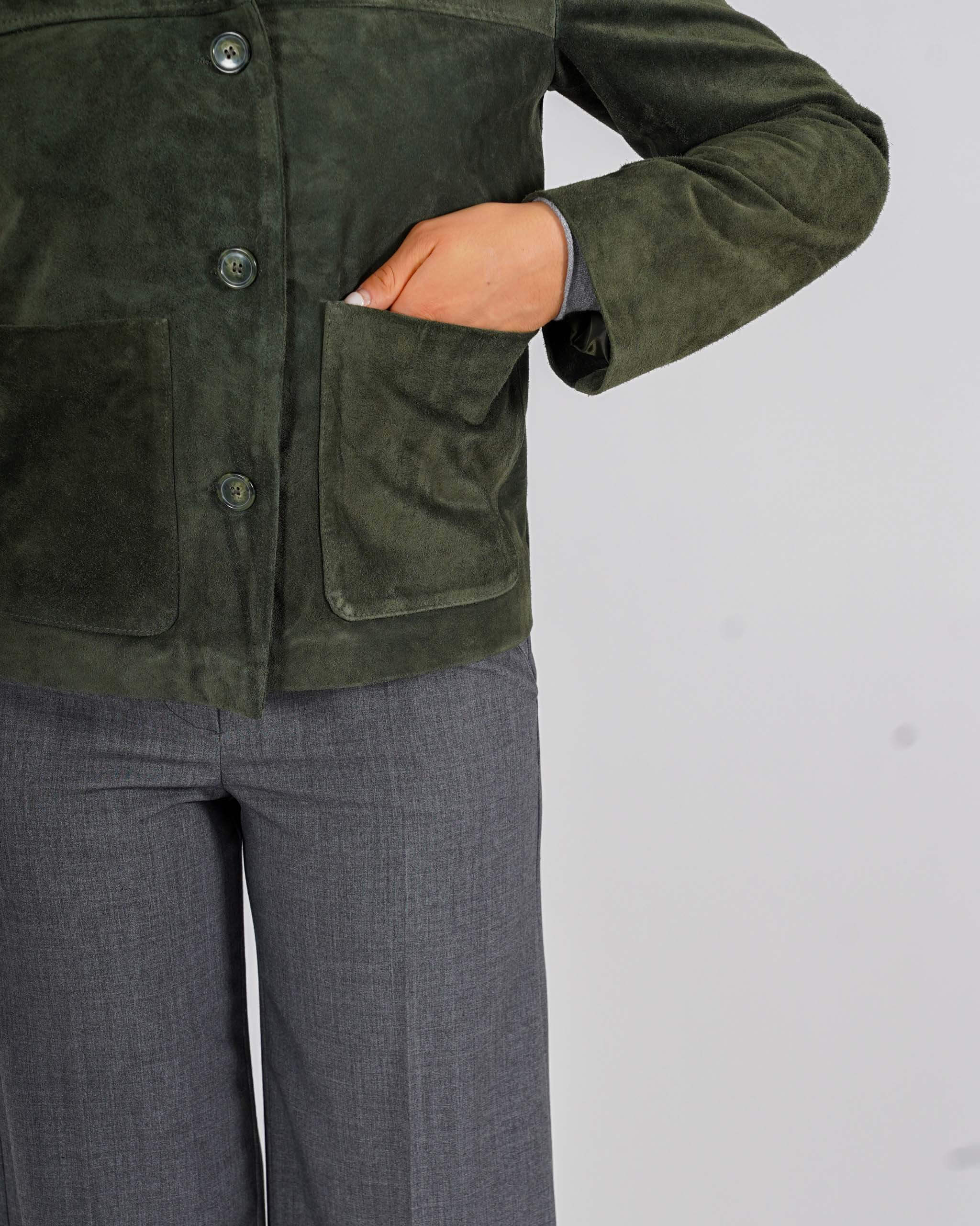 Bomber con bottoni e tasche a pattina in crosta vintage - Verna
